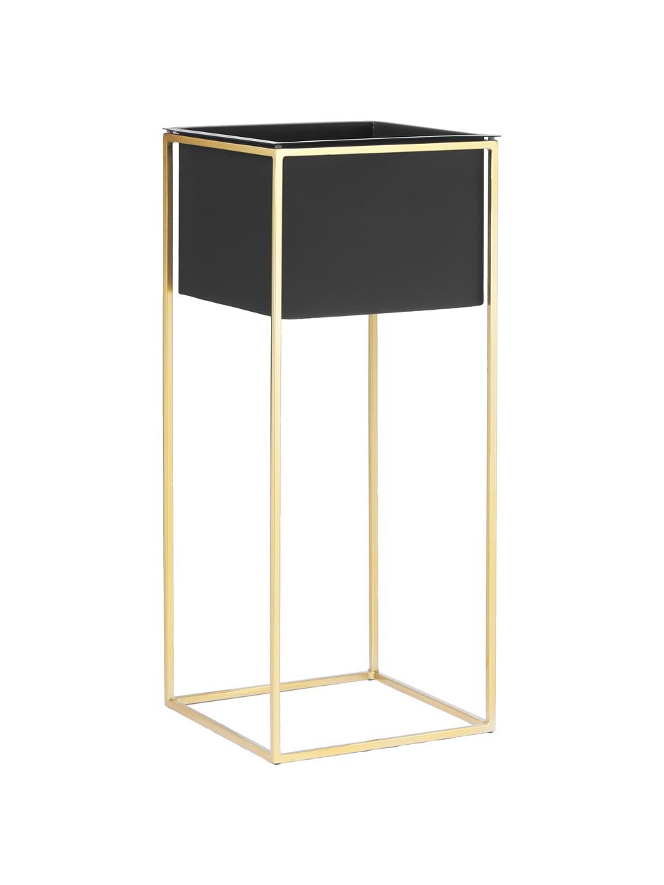 Set de maceteros de metal Leilani, 2 uds., Metal con pintura en polvo, Dorado, negro, An 30 x Al 70 cm