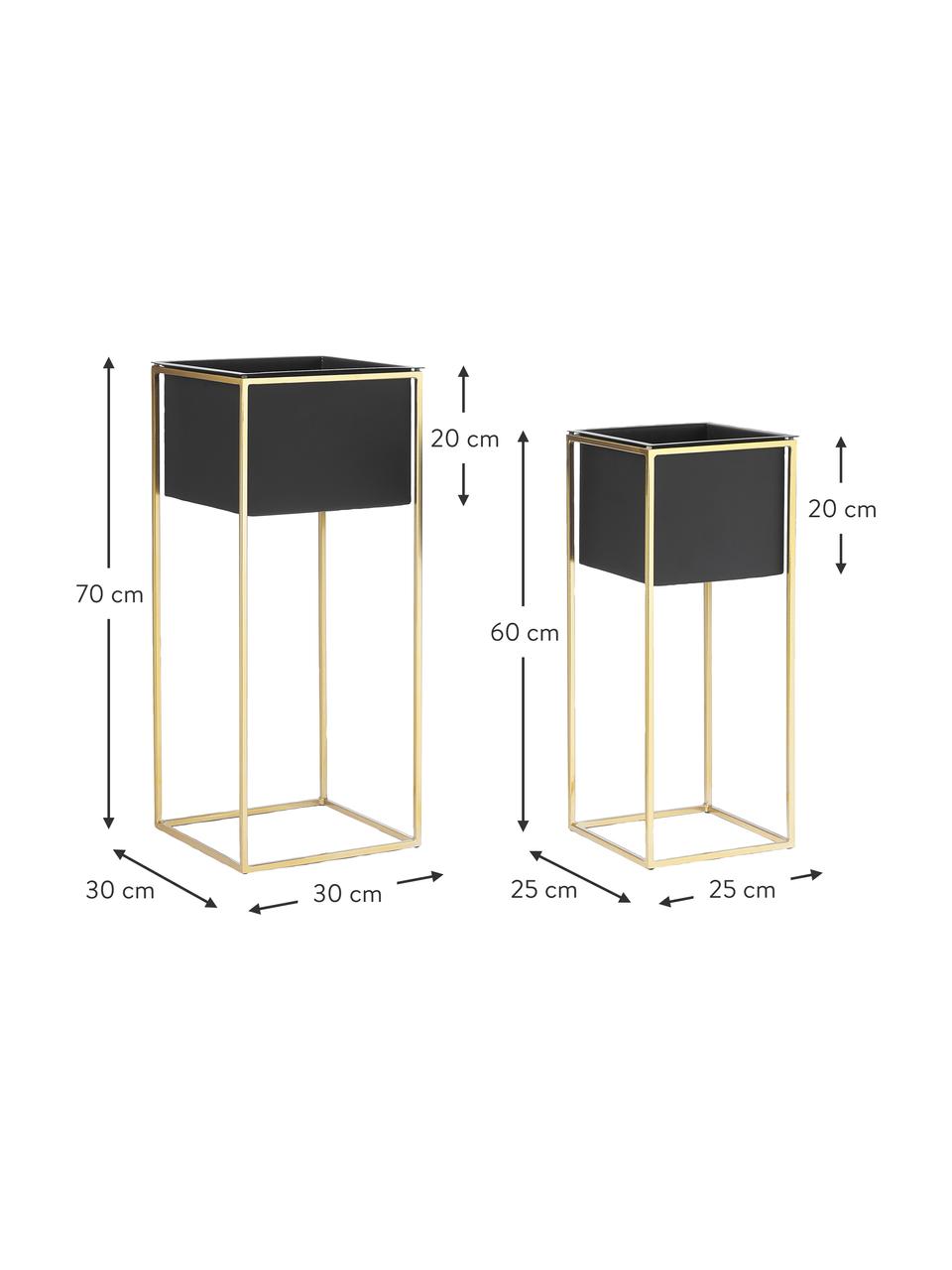 Set de maceteros de metal Leilani, 2 uds., Metal con pintura en polvo, Dorado, negro, An 30 x Al 70 cm