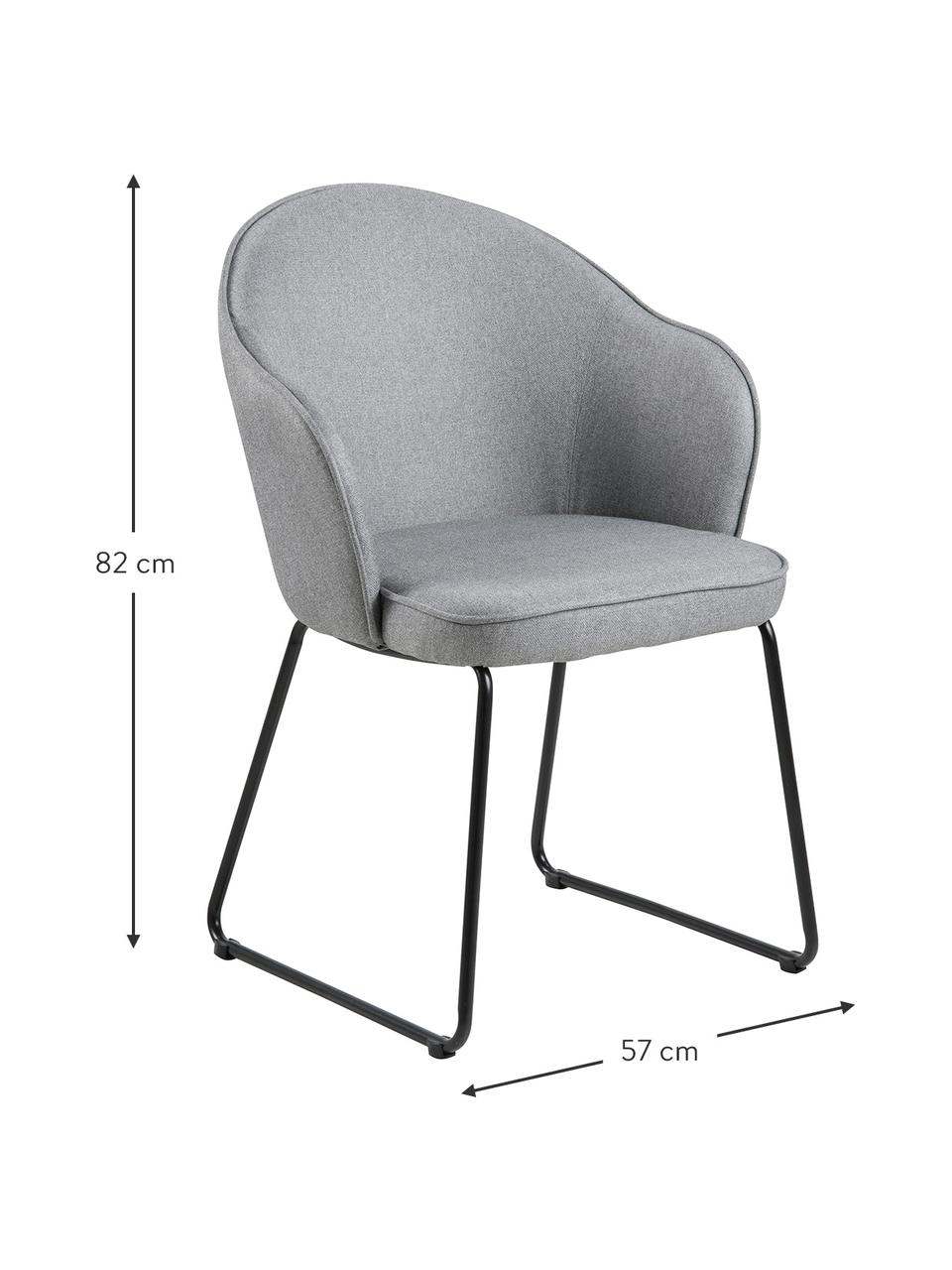 Chaise design Mitzie, Tissu gris clair, pieds noir