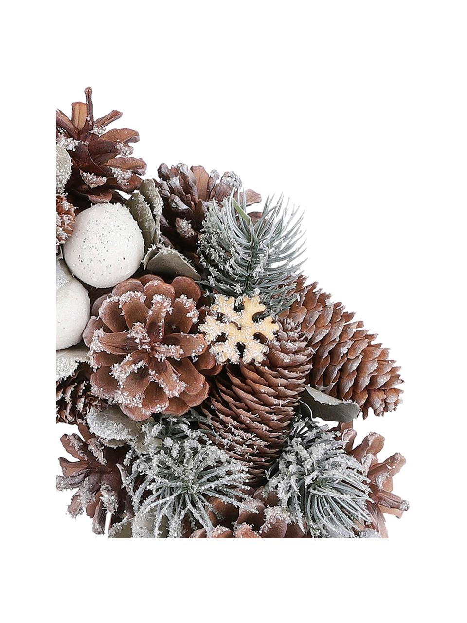 Kerstkrans Nicola, Natuurlijke vezels, Bruin, wit, groen, Ø 34 cm, H 9 cm
