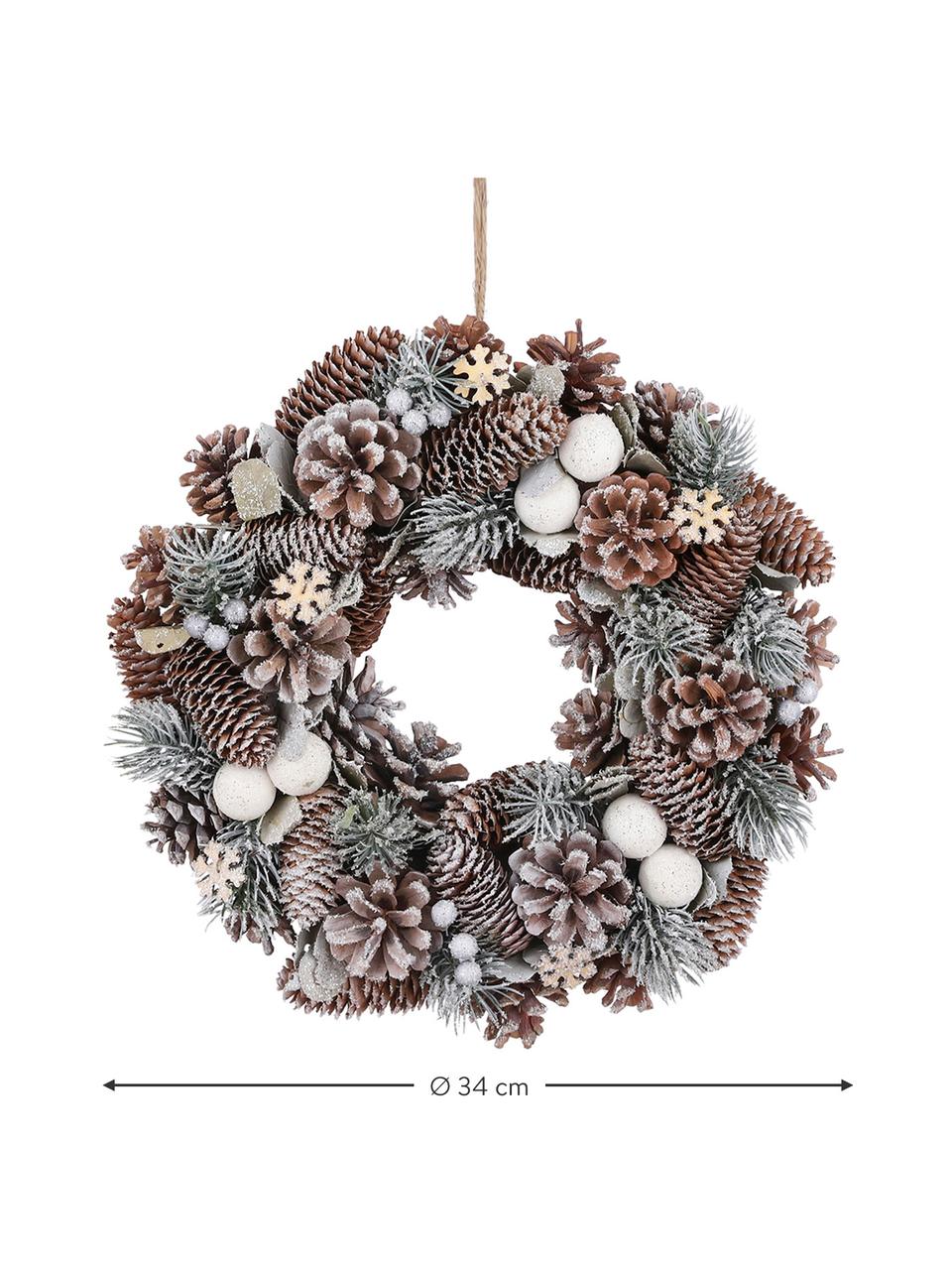 Couronne de Noël Nicola, Fibres naturelles, Brun, blanc, vert, Ø 34 x haut. 9 cm