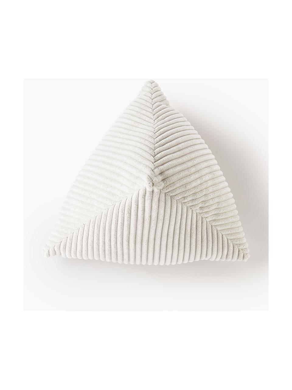 Cuscino triangolare in velluto a coste Kylen, Rivestimento: velluto a coste (90% poli, Bianco latte, Larg. 40 x Lung. 40 cm
