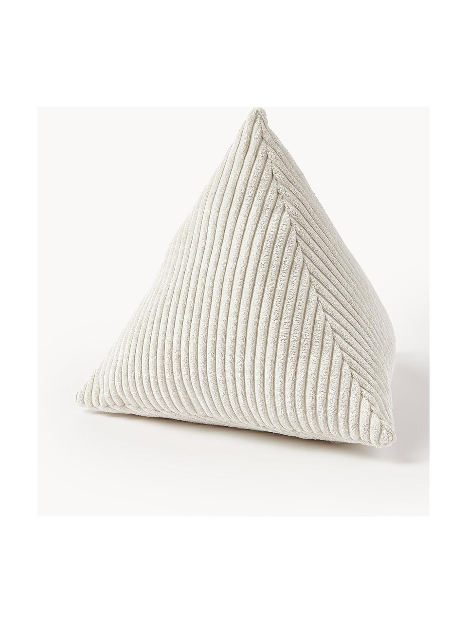 Coussin triangulaire en velours côtelé Kylen, Blanc cassé, larg. 40 x long. 40 cm