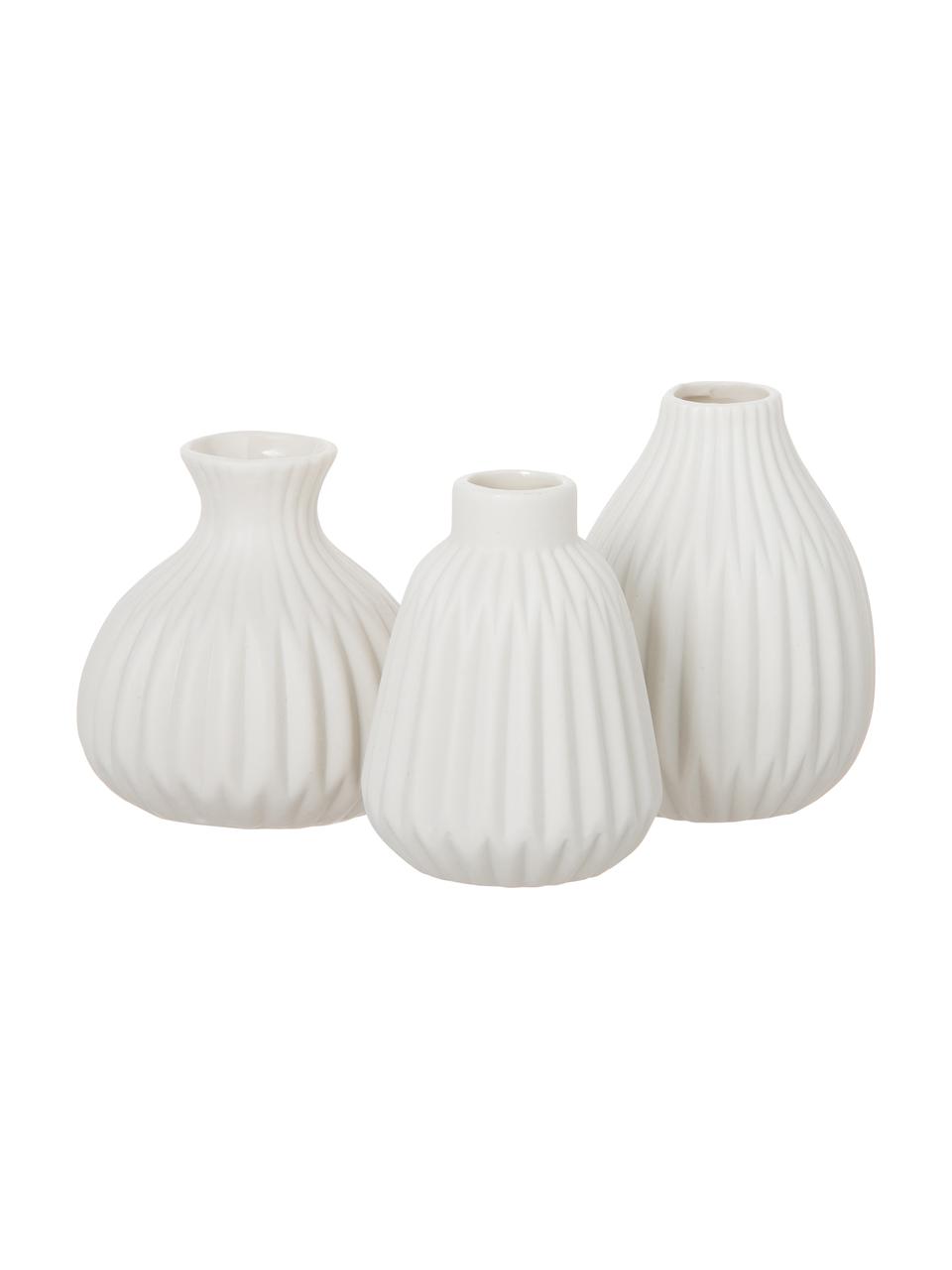 Kleines Vasen-Set Esko aus Porzellan, 3-tlg., Porzellan, Weiß, Set mit verschiedenen Größen