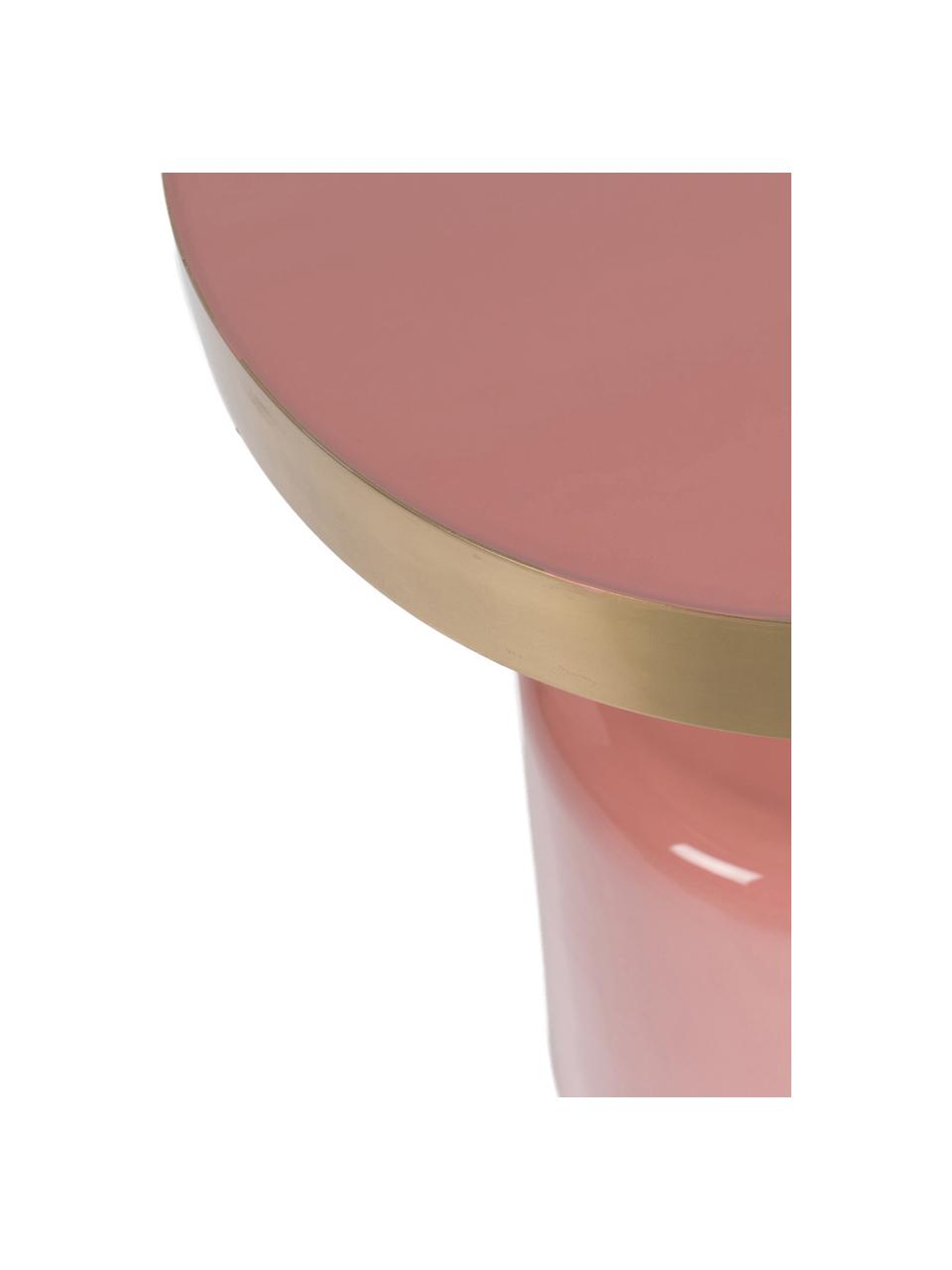 Geglazuurde bijzettafel Glam in roze, Tafelblad: geëmailleerd metaal, Frame: gepoedercoat metaal, Roze, Ø 36 x H 51 cm