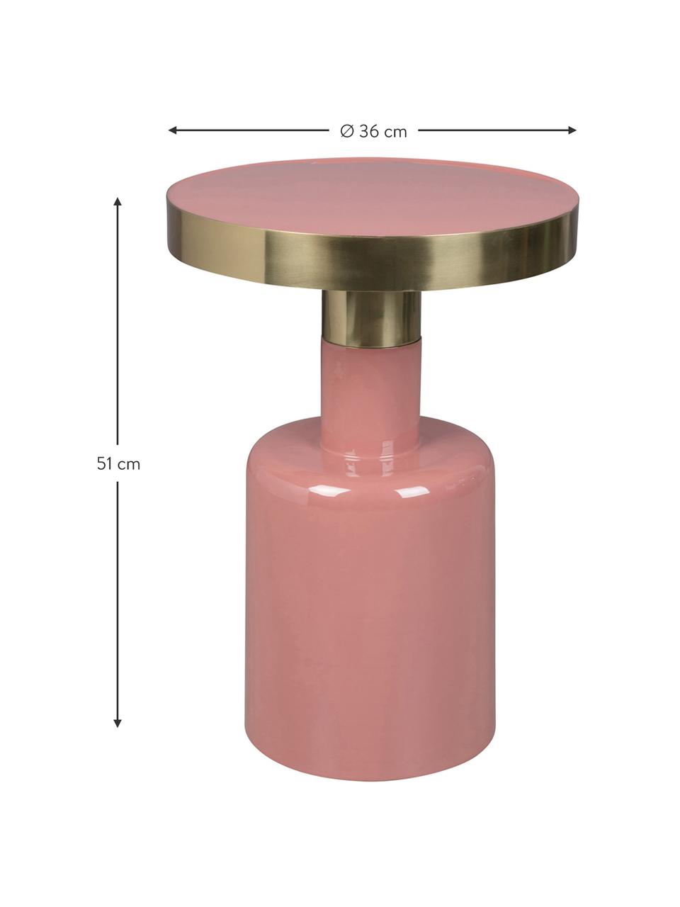 Stolik pomocniczy emaliowany Glam, Blat: metal emaliowany, Stelaż: metal malowany proszkowo, Blady różowy, Ø 36 x W 51 cm