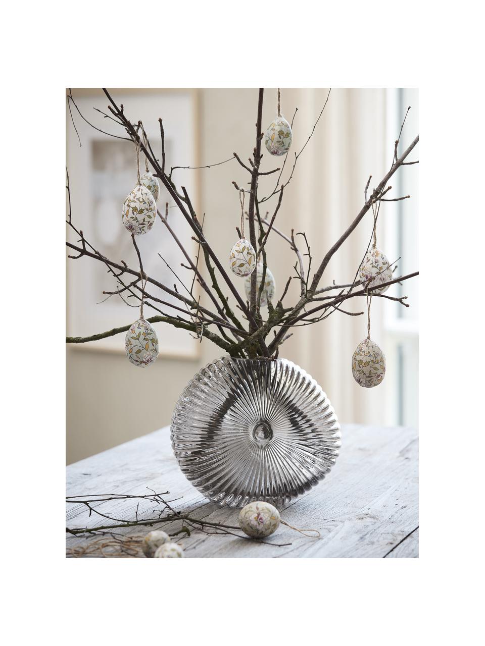 Œuf de Pâques artisanal à suspendre Essilia, 3 pièces, Plastique, Blanc, tons verts, Ø 5 x haut. 5 cm