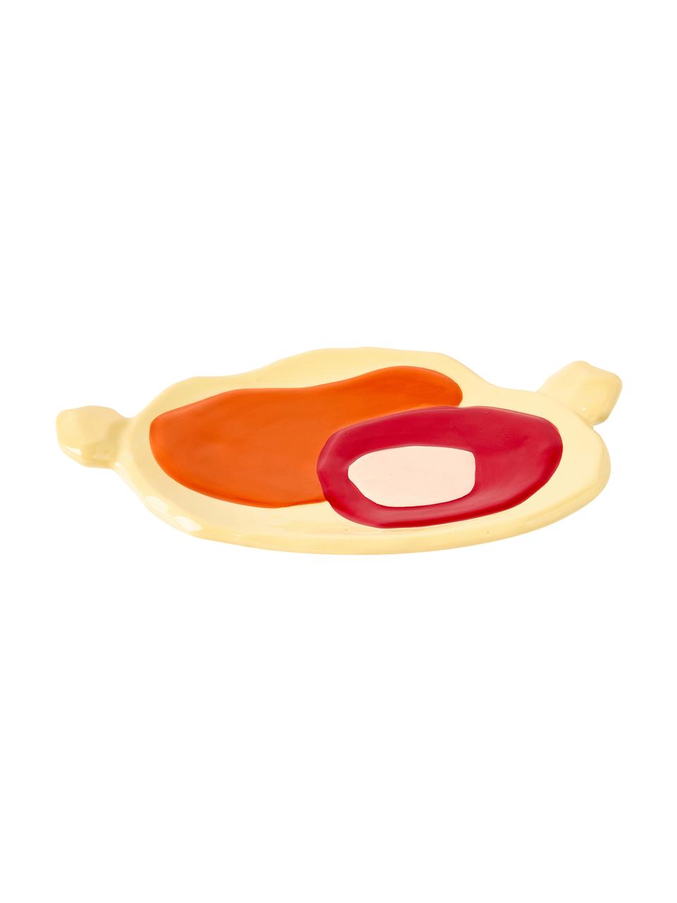 Plat de service en porcelaine peinte à la main Chunky, larg. 19 cm, Porcelaine, Jaune, orange, rouge, rose, larg. 19 x prof. 12 cm