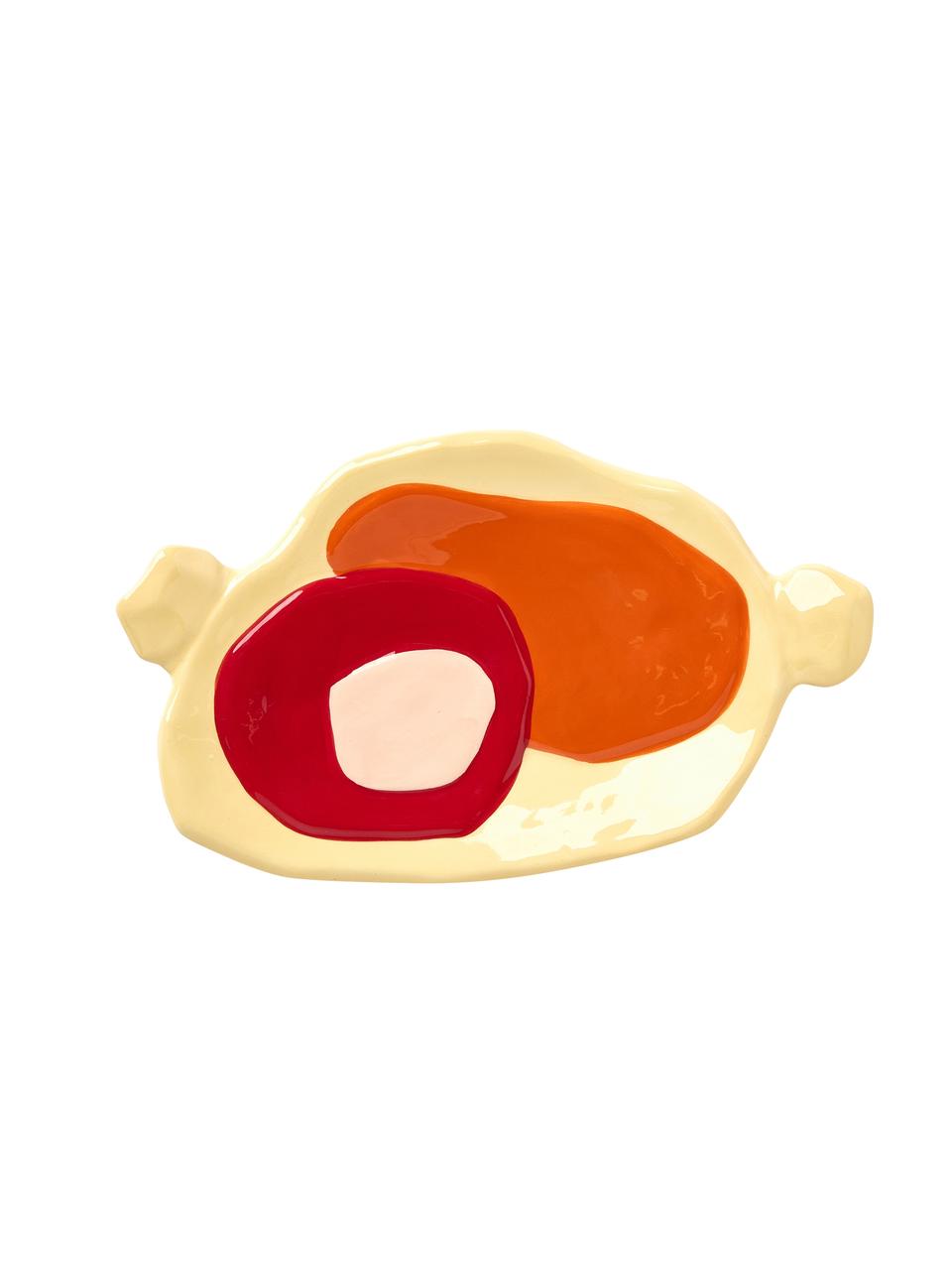 Plat de service en porcelaine peinte à la main Chunky, larg. 19 cm, Porcelaine, Jaune, orange, rouge, rose, larg. 19 x prof. 12 cm