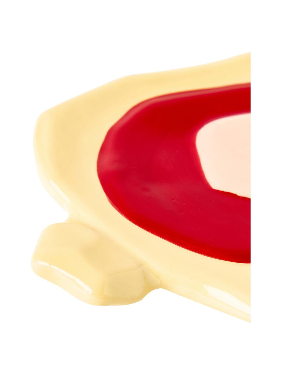 Handbemalte Servierplatte Chunky aus Porzellan, B 19 x T 12 cm, Porzellan, Gelb, Orange, Rot, Rosa, B 19 x T 12 cm