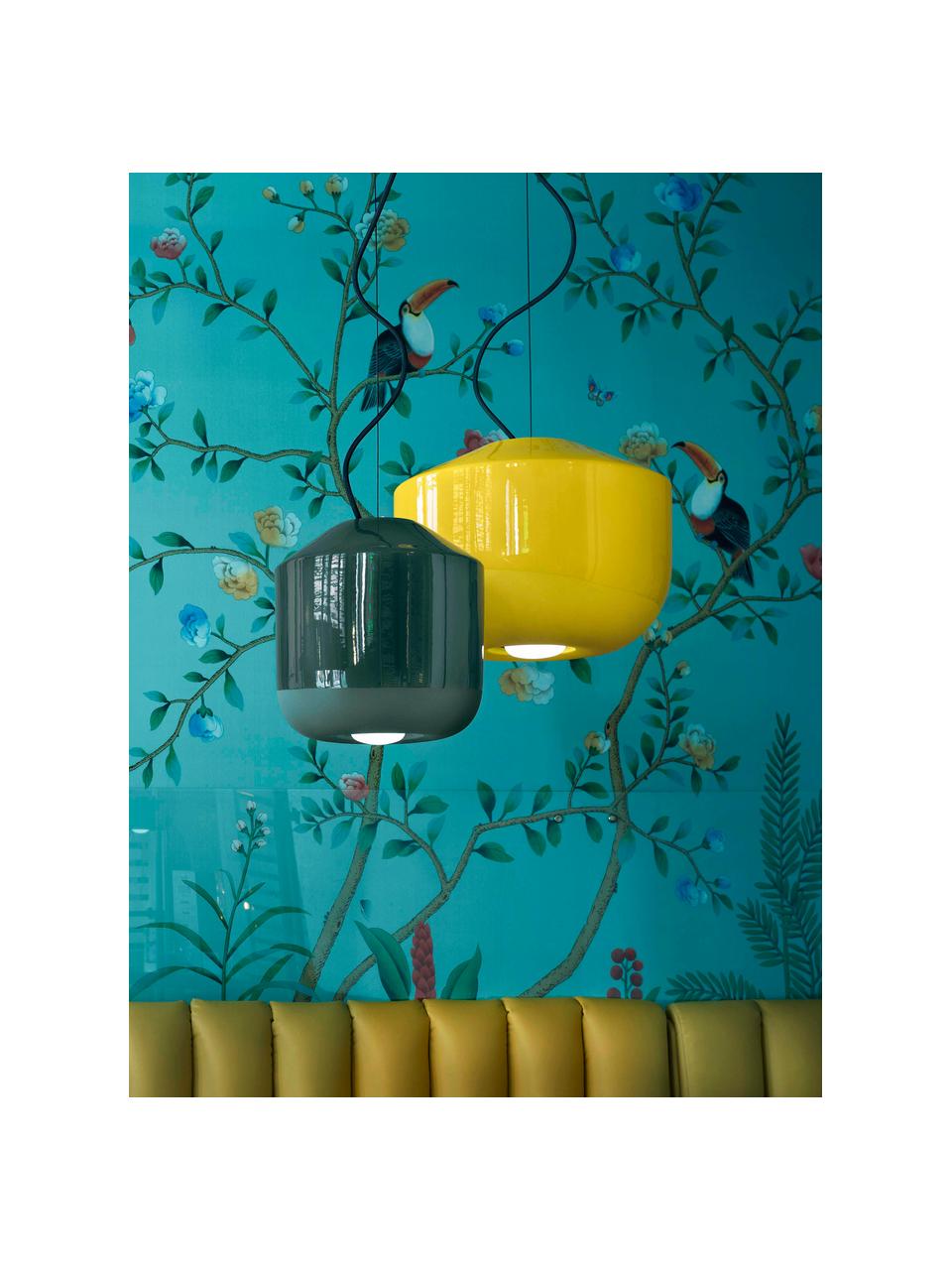 Lámpara de techo artesanal pequeña Bellota, Pantalla: cerámica, Anclaje: aluminio con pintura en p, Cable: cubierto en tela, Verde oscuro, Ø 24 x Al 25 cm