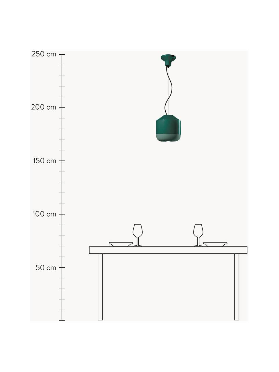 Kleine Pendelleuchte Bellota, handgefertigt, Lampenschirm: Keramik, Baldachin: Aluminium, pulverbeschich, Dunkelgrün, Ø 24 x H 25 cm