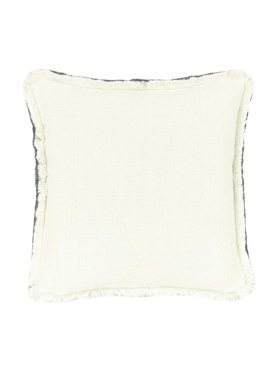Wendekissenhülle Loran in Hellgrau mit dekorativen Fransen, 100% Baumwolle, Hellgrau, Cremeweiß, B 40 x L 40 cm