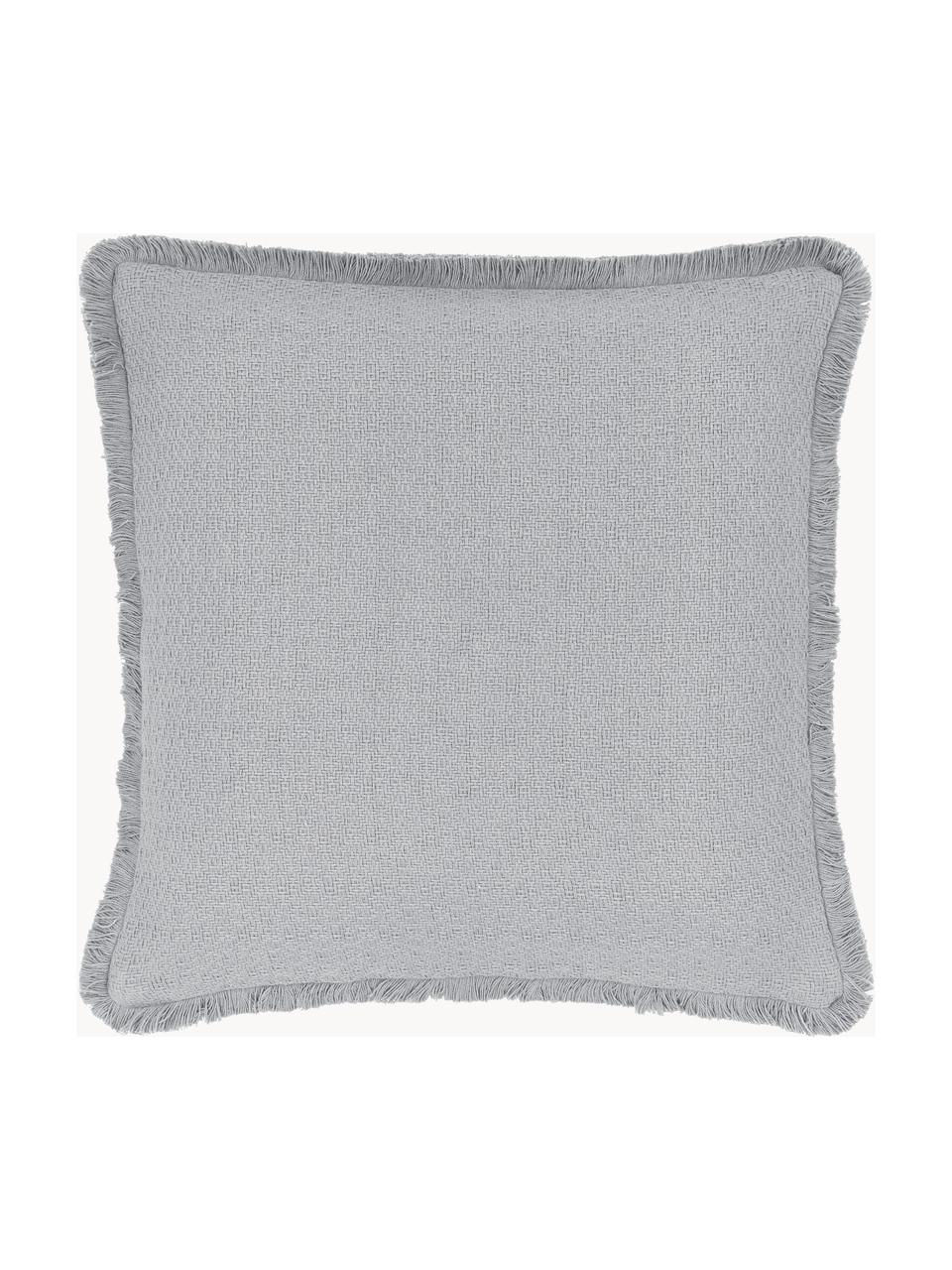 Oboustranný povlak na polštář s třásněmi Loran, 100 % bavlna, Světle šedá, krémově bílá, Š 40 cm, D 40 cm