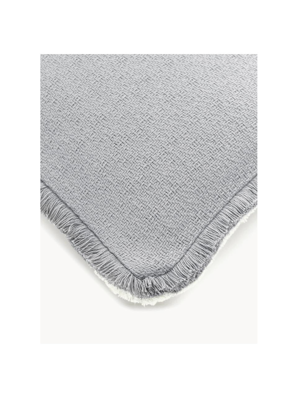 Housse de coussin 40x40 gris, réversible Loran, 100 % coton, Gris clair, blanc crème, larg. 40 x long. 40 cm