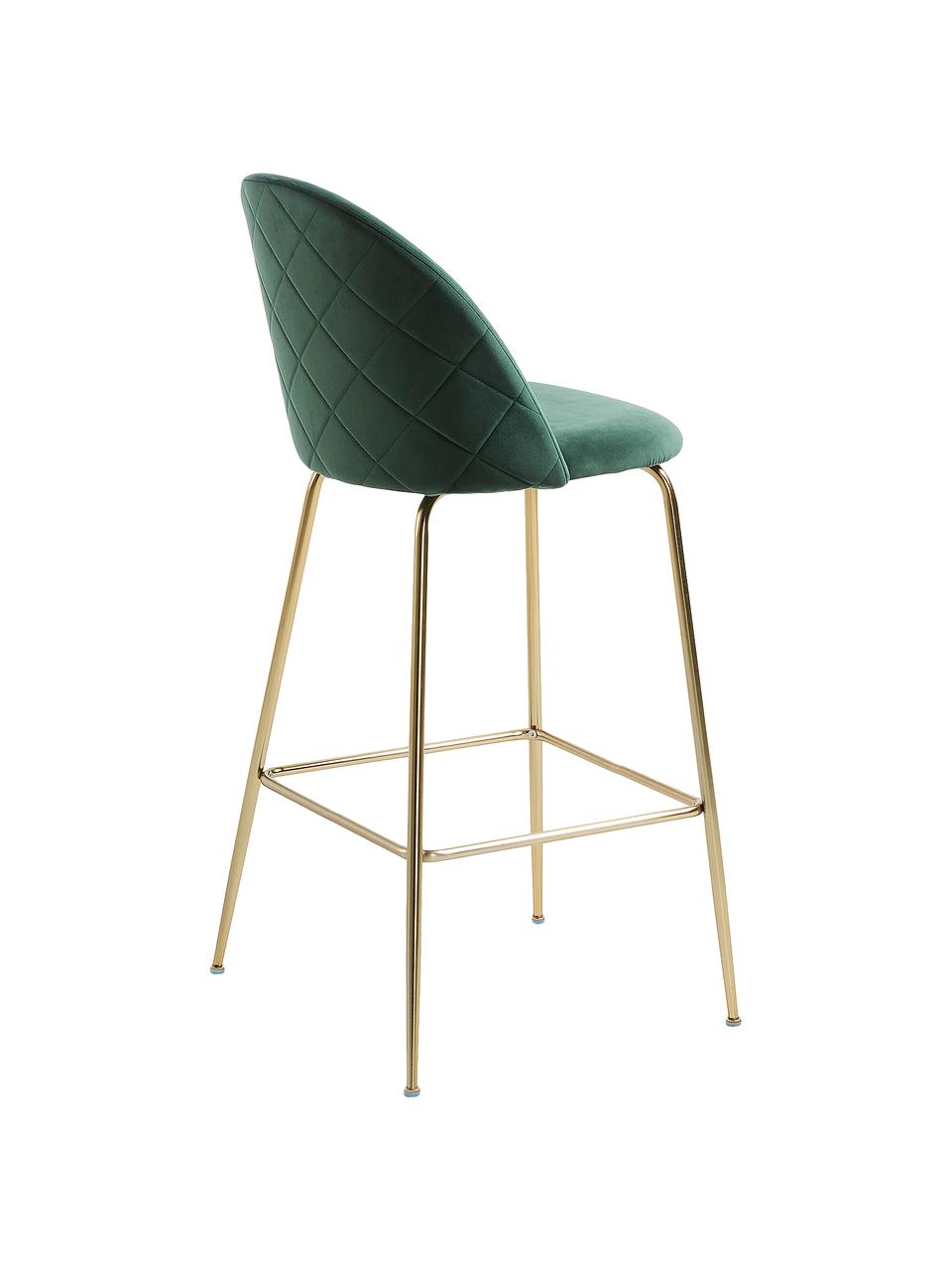 Chaise de bar en velours Ivonne, Vert foncé, doré, larg. 53 x haut. 108 cm