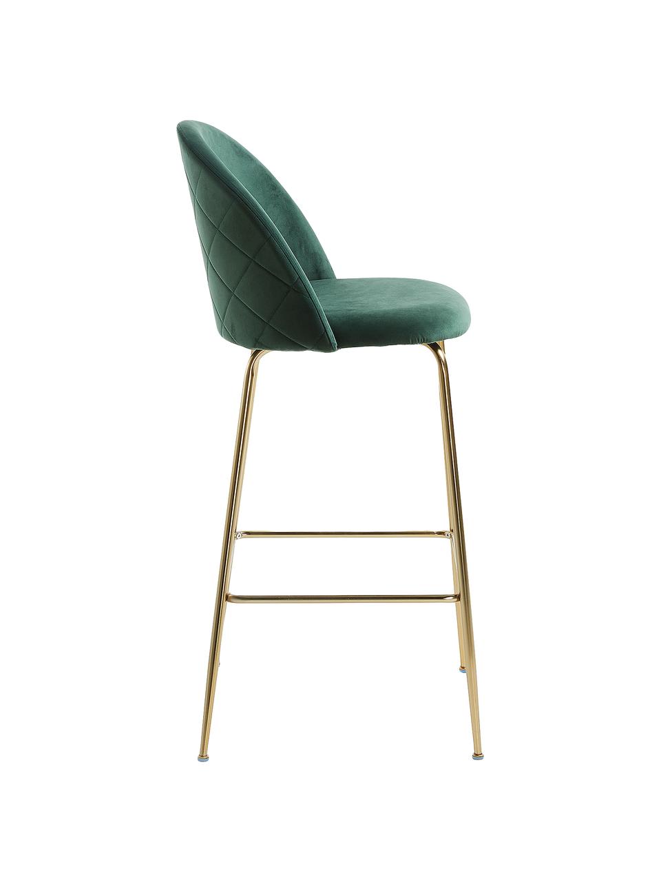 Krzesło barowe z aksamitu Ivonne, Tapicerka: aksamit poliestrowy, Stelaż: metal lakierowany, Ciemny zielony, odcienie złotego, S 53 x W 108 cm