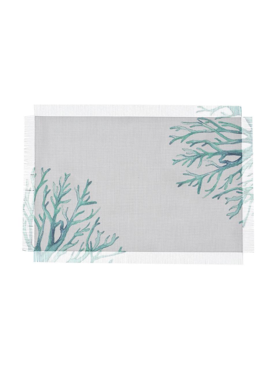 Placemats Estran, 2 stuks, Polyester, Wit, turquoise, B 30 x L 45 cm