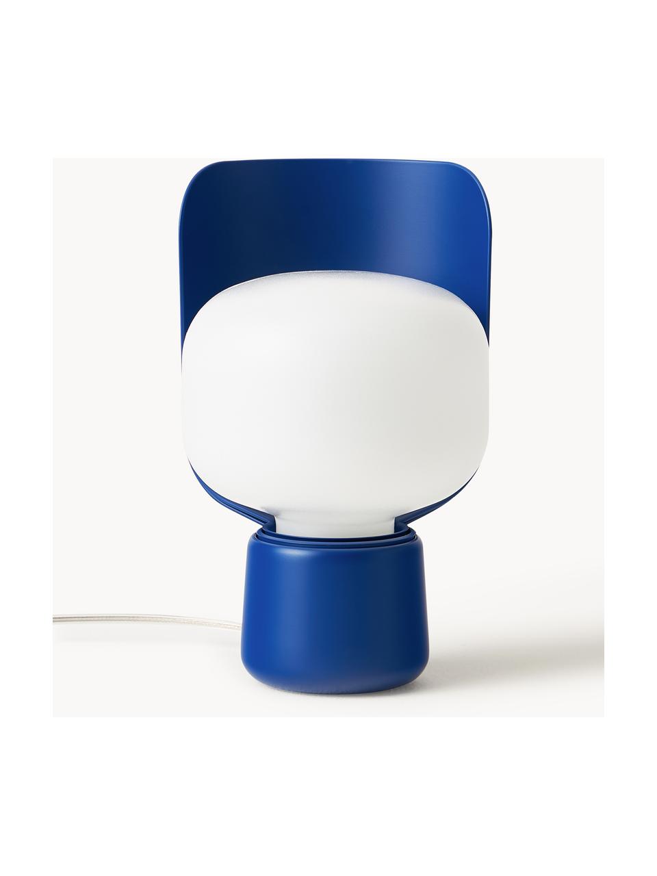 Lampada da tavolo piccola fatta a mano Blom, Paralume: plastica, Struttura: metallo rivestito, Bianco, blu scuro, Ø 15  x A 24 cm