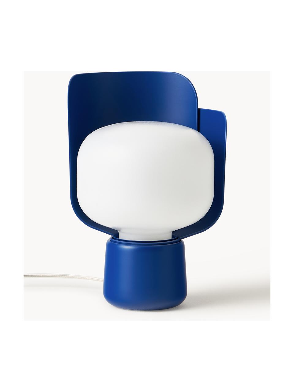 Lampada da tavolo piccola fatta a mano Blom, Paralume: plastica, Struttura: metallo rivestito, Bianco, blu scuro, Ø 15  x A 24 cm