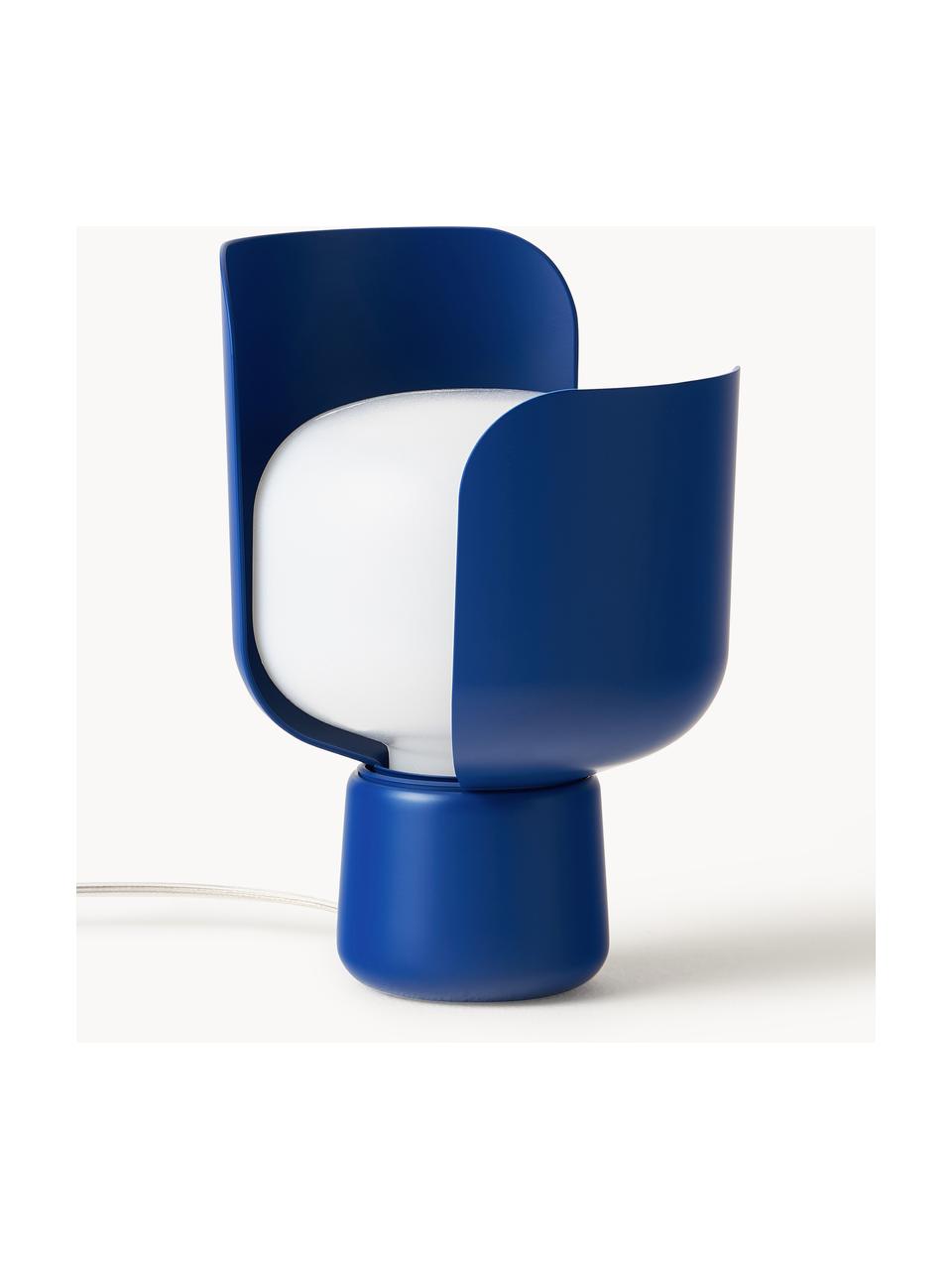 Kleine tafellamp Blom, handgemaakt, Lampenkap: kunststof, Wit, donkerblauw, Ø 15 x H 24 cm