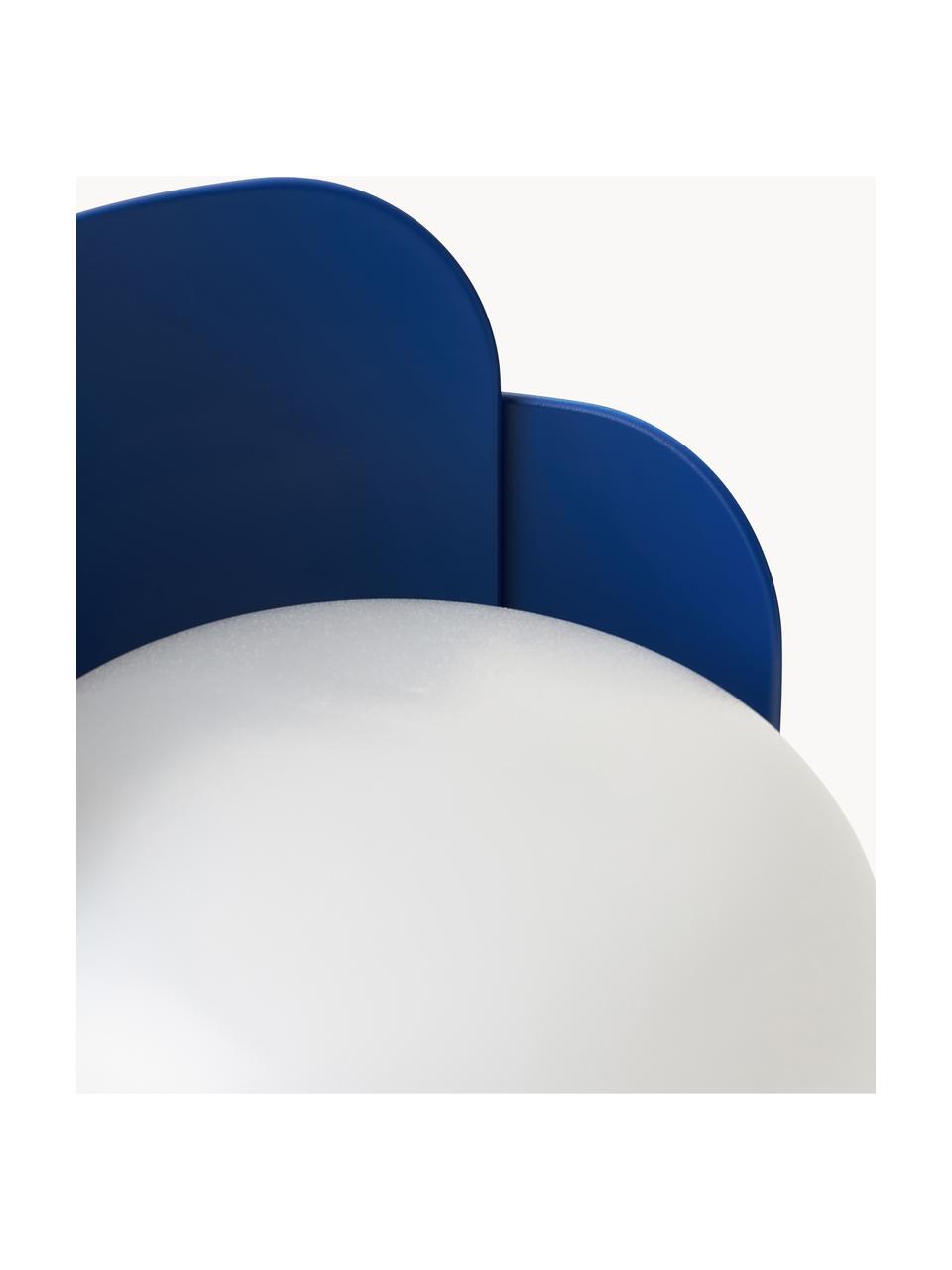Petite lampe à poser artisanale Blom, Blanc, bleu foncé, Ø 15 x haut. 24 cm