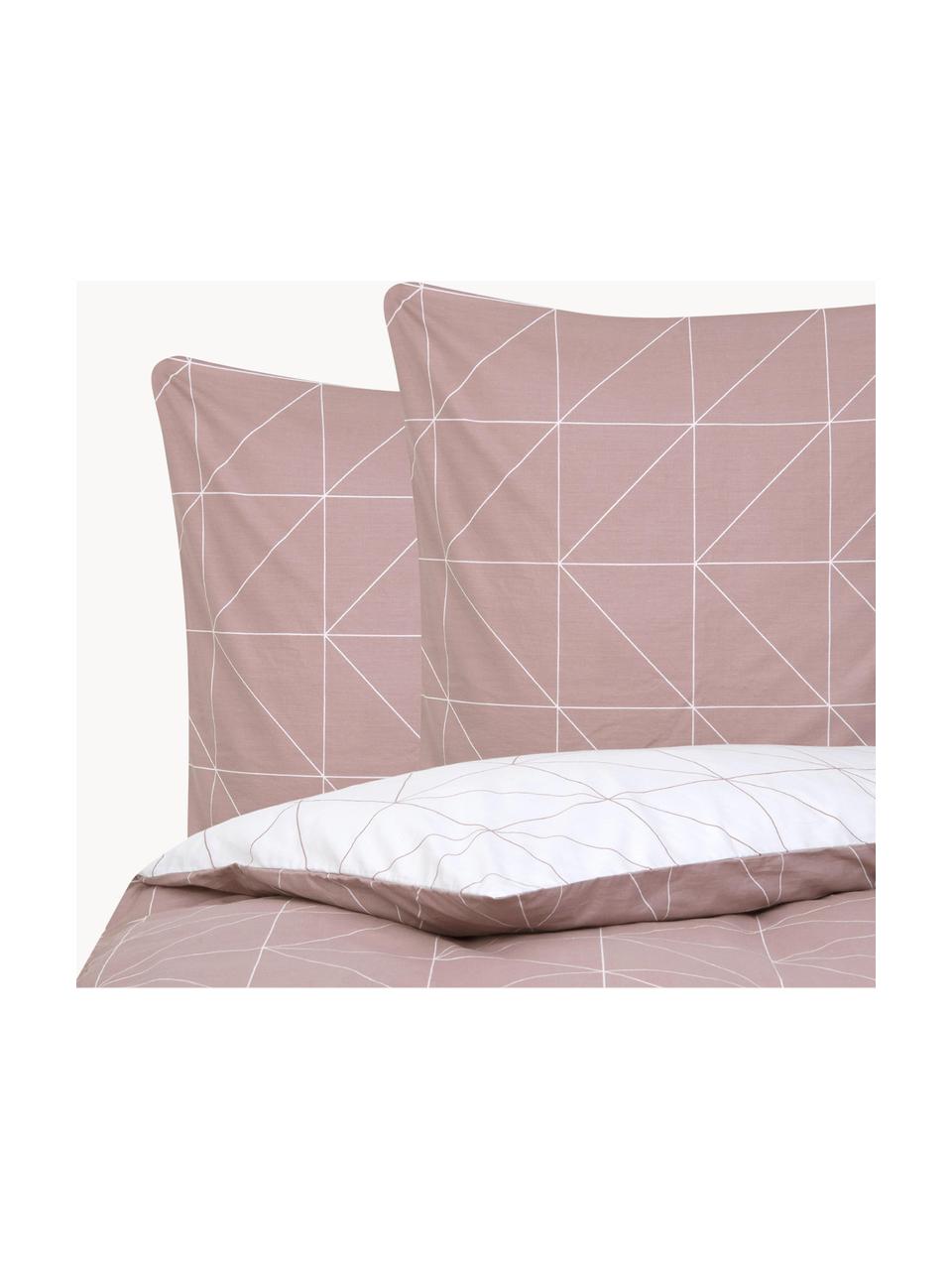 Biancheria da letto reversibile in cotone ranforce Marla, Malva & bianco, fantasia, 255 x 200 cm, 3 pz