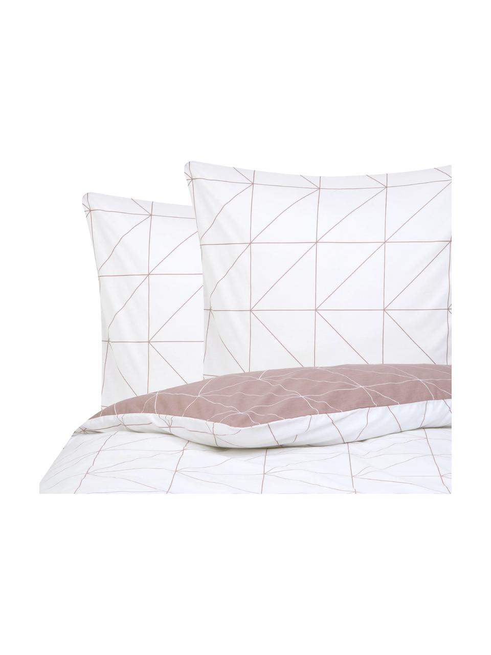 Biancheria da letto reversibile in cotone ranforce Marla, Malva & bianco, fantasia, 255 x 200 cm, 3 pz