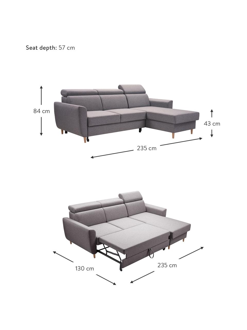 Sofá cama rinconero Gusto, con espacio de almacenamiento, Tapizado: 100% poliéster, Gris, An 235 x F 170 cm