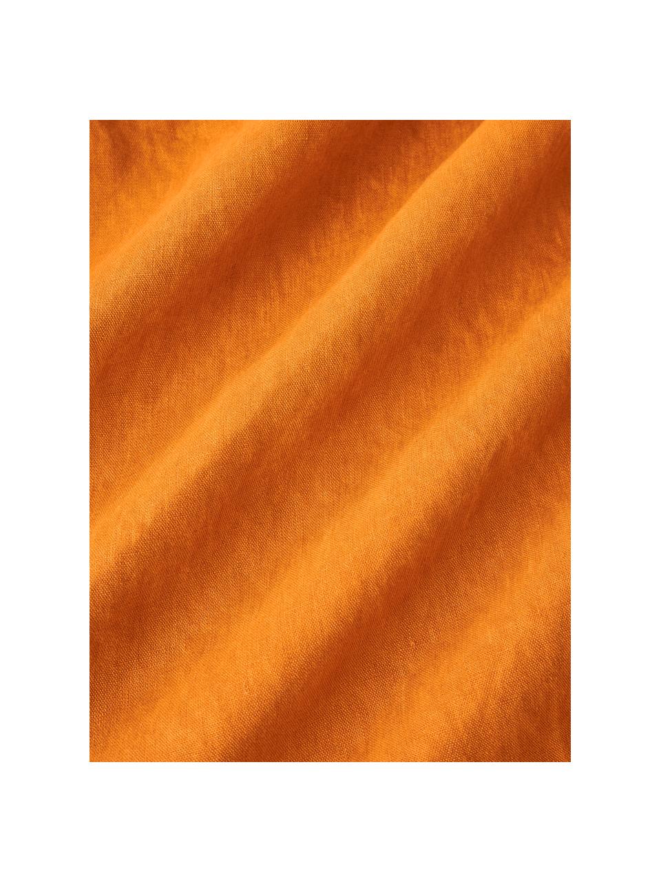 Drap-housse en lin délavé pour sommier tapissier Airy, Orange, larg. 90 x long. 200 cm, haut. 35 cm