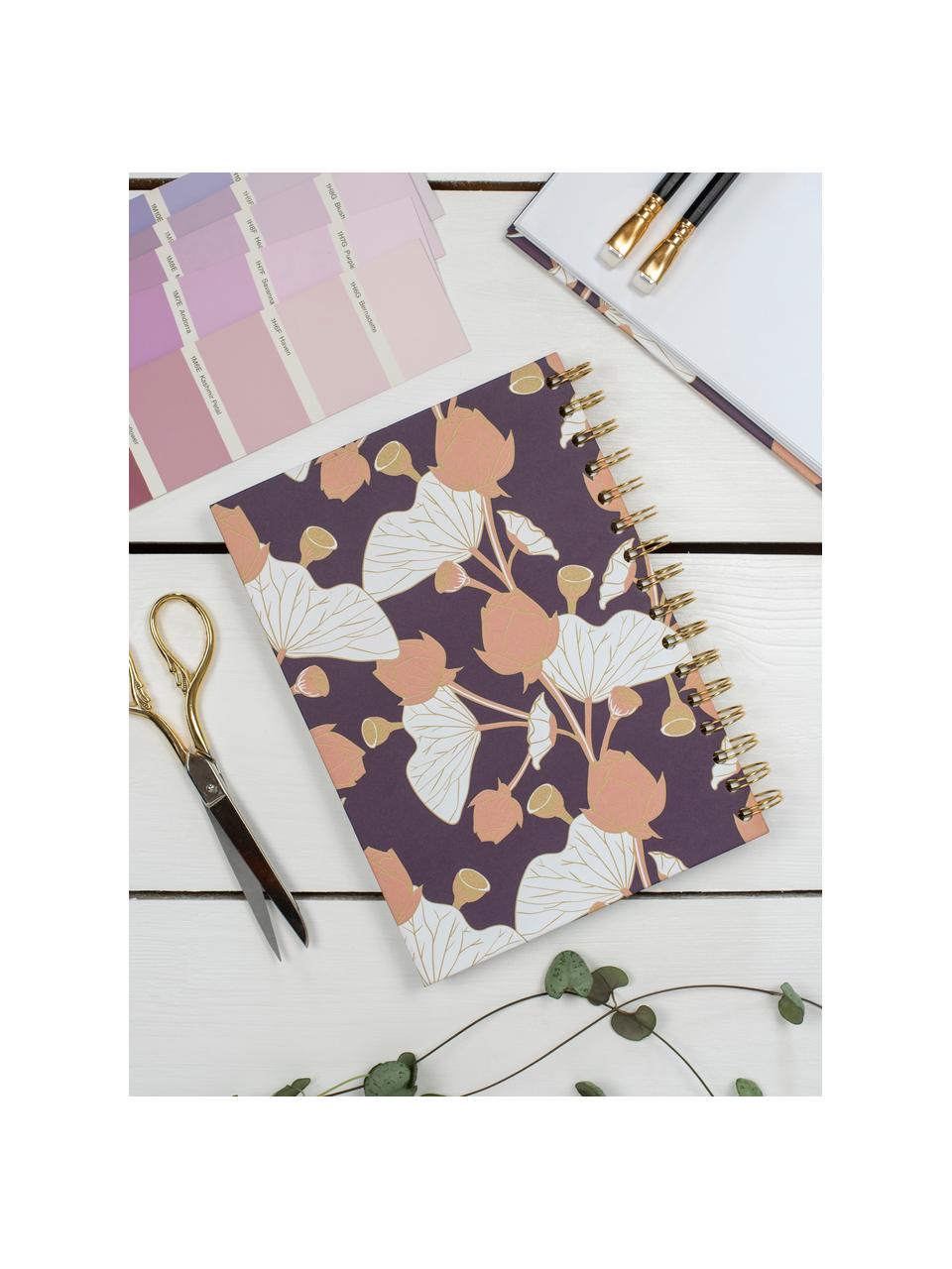 Carnet de notes Lotus, Lilas, rose, jaune, blanc, larg. 16 x haut. 21 cm