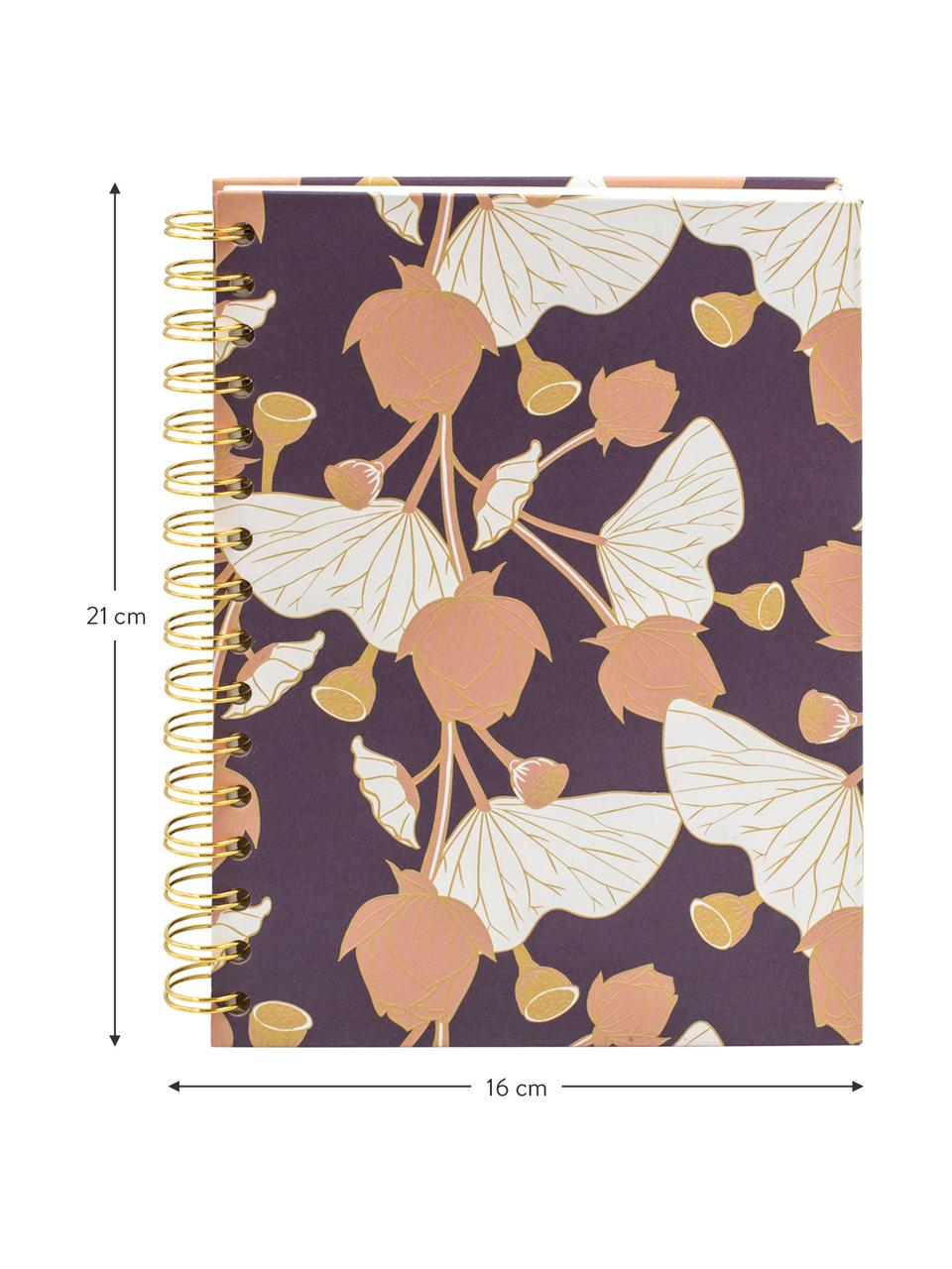 Carnet de notes Lotus, Lilas, rose, jaune, blanc, larg. 16 x haut. 21 cm