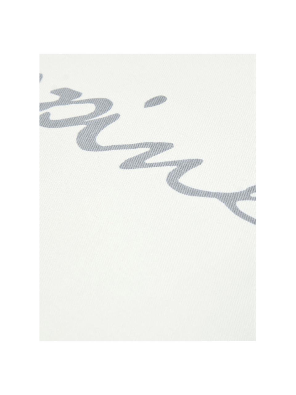 Kussenhoes Happiness met opschrift, 100% katoen, panamabinding, Grijs, crèmekleurig, 40 x 40 cm