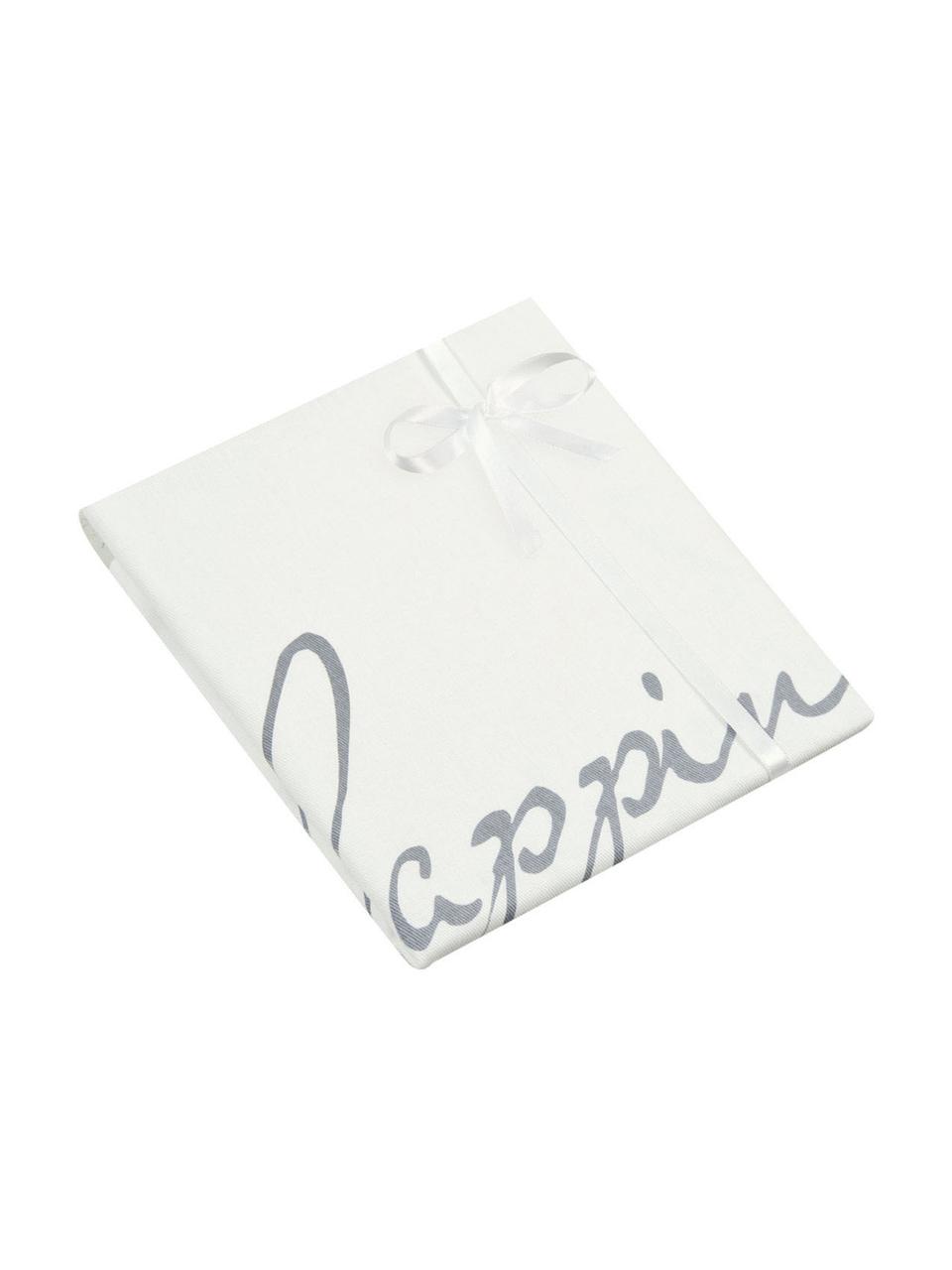 Federa arredo con scritta Happiness, 100% cotone, tessuto panama, Grigio, crema, Larg. 40 x Lung. 40 cm