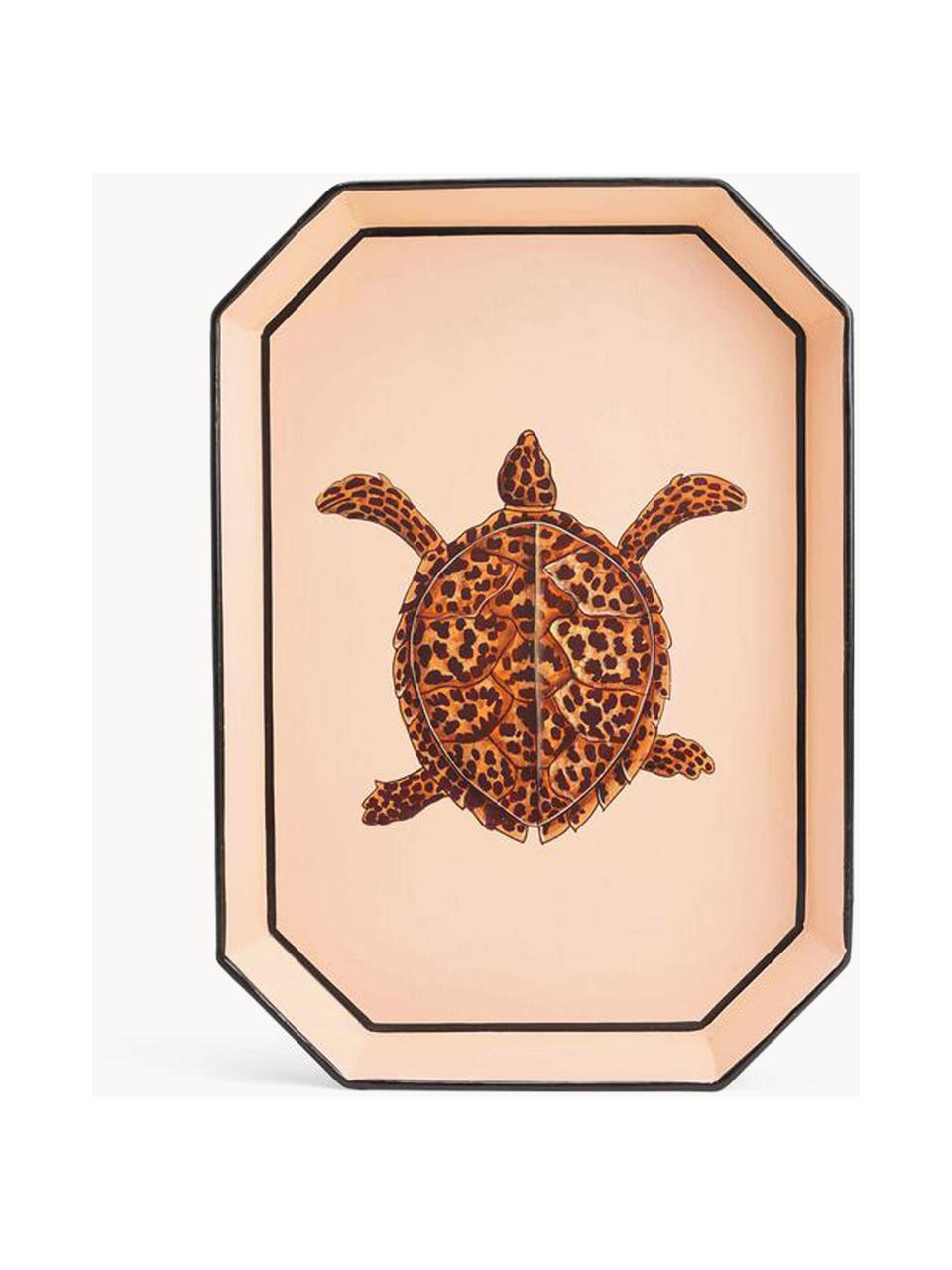 Plateau décoratif peint à la main avec motif de tortue Fauna, Fer, enduit, Pêche, tons bruns, larg. 30 x prof. 43 cm