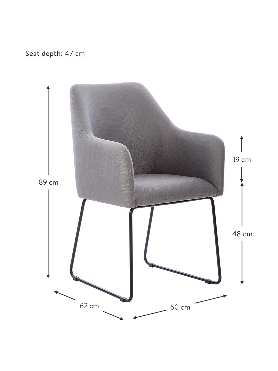 Armstoel Isla in grijs, Bekleding: polyester, Poten: gepoedercoat metaal, Geweven stof grijs, zwart, B 60 x D 62 cm