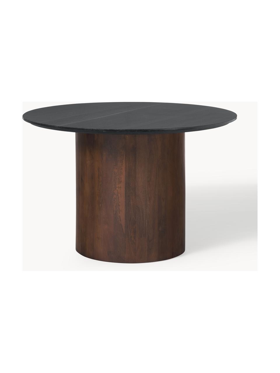 Table ronde en manguier Abby, Ø 120 cm, Noir, marbré, Ø 120 cm