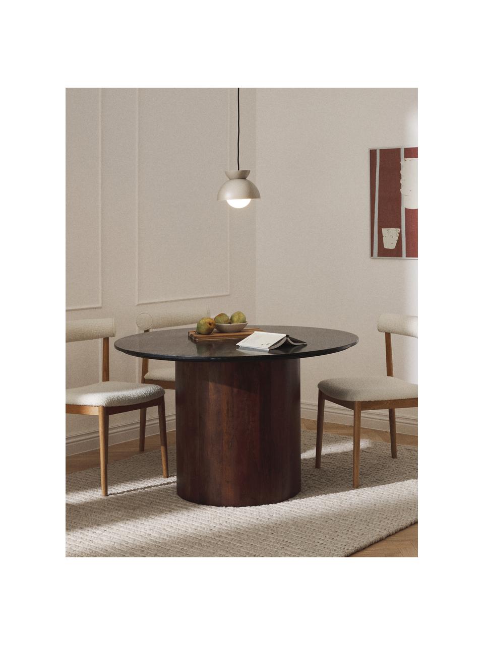 Runder Marmor-Esstisch Abby, Ø 120 cm, Tischplatte: Marmor, mitteldichte Holz, Schwarz, marmoriert, Ø 120 cm
