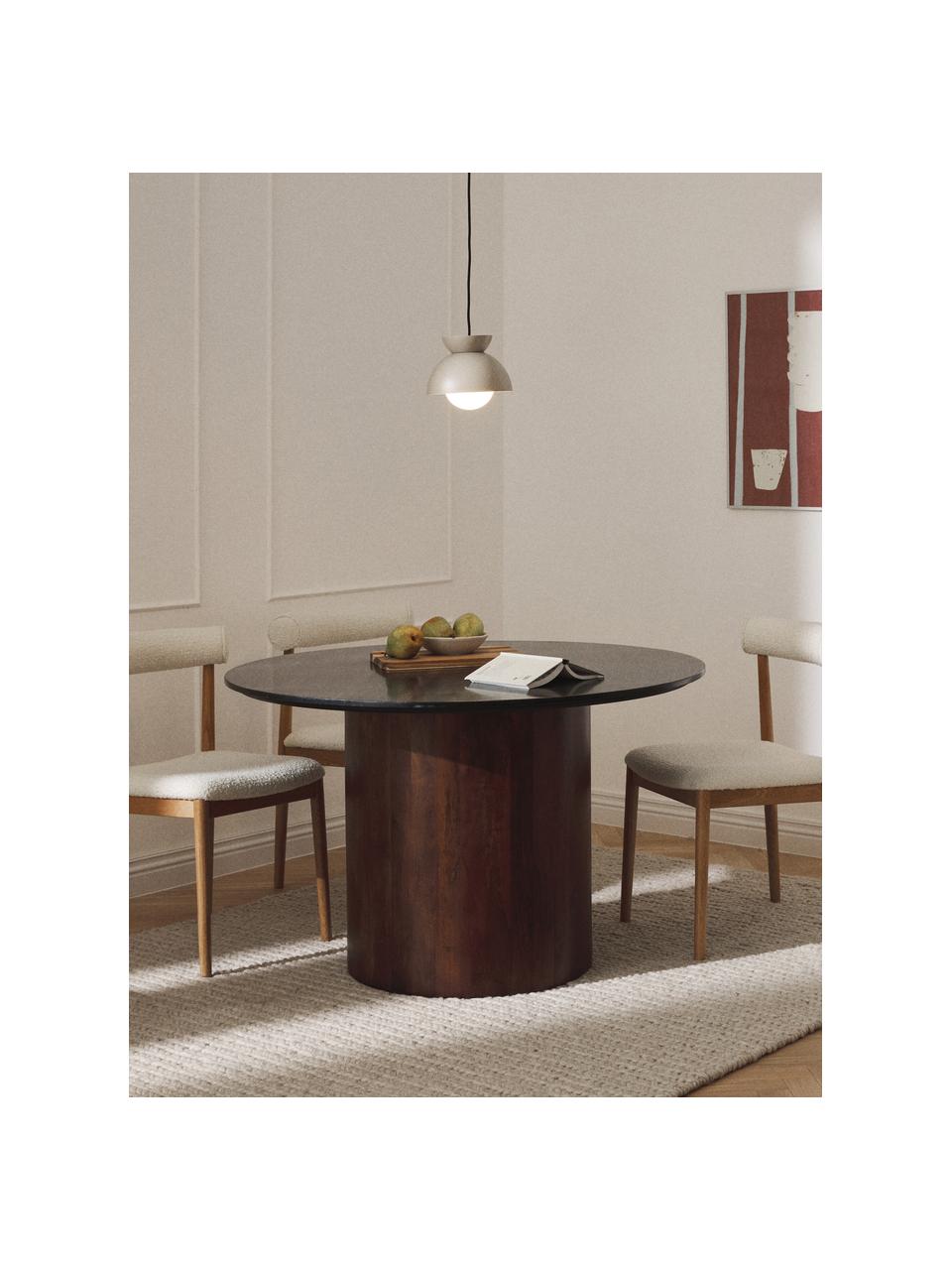 Table ronde en manguier Abby, Ø 120 cm, Noir, marbré, Ø 120 cm