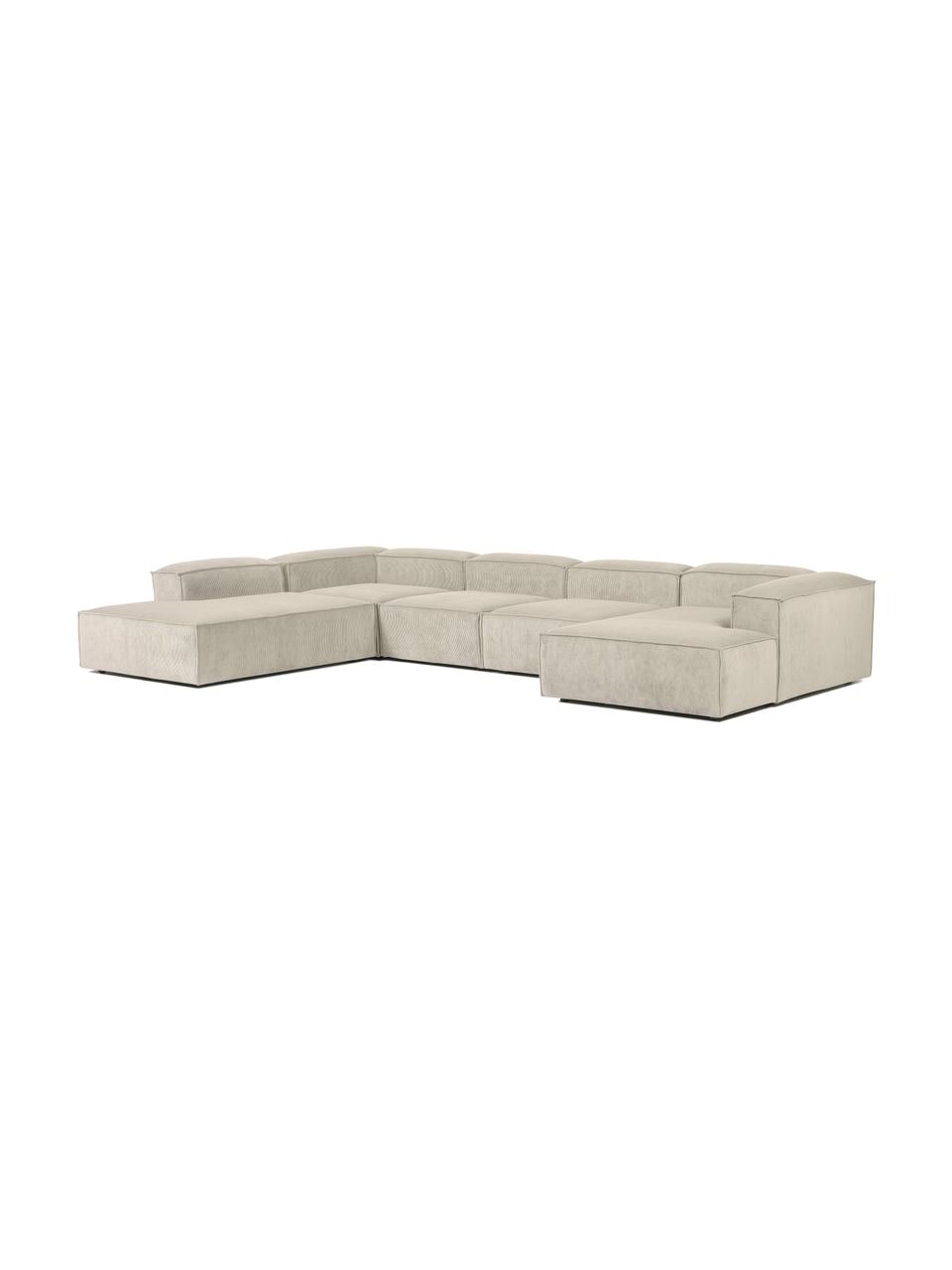 Sofa modułowa ze sztruksu Lennon, Tapicerka: sztruks (92% poliester, 8, Stelaż: lite drewno, sklejka, Nogi: tworzywo sztuczne, Beżowy sztruks, S 418 x W 68 cm, lewostronna