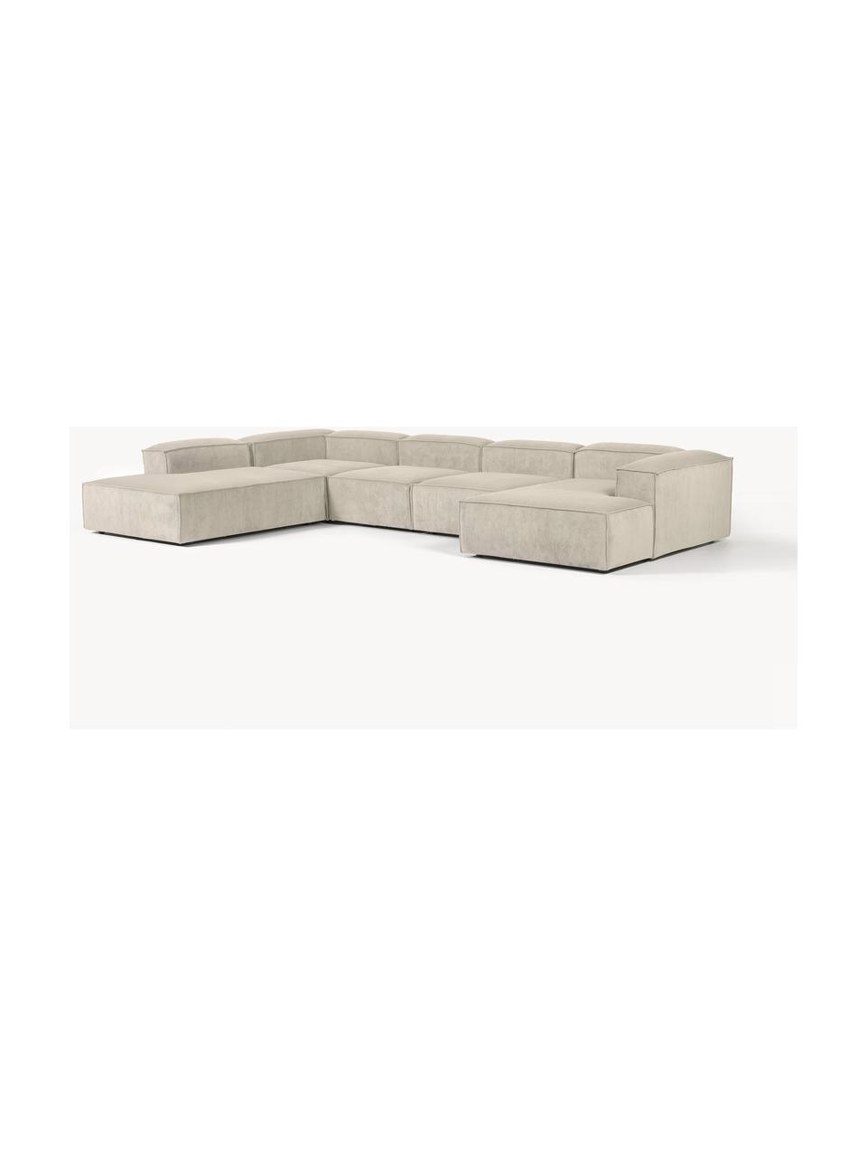 Modulaire woonlandschap Lennon van corduroy, Frame: massief grenenhout FSC-ge, Poten: kunststof, Corduroy lichtbeige, B 418 x D 269 cm, hoekdeel rechts