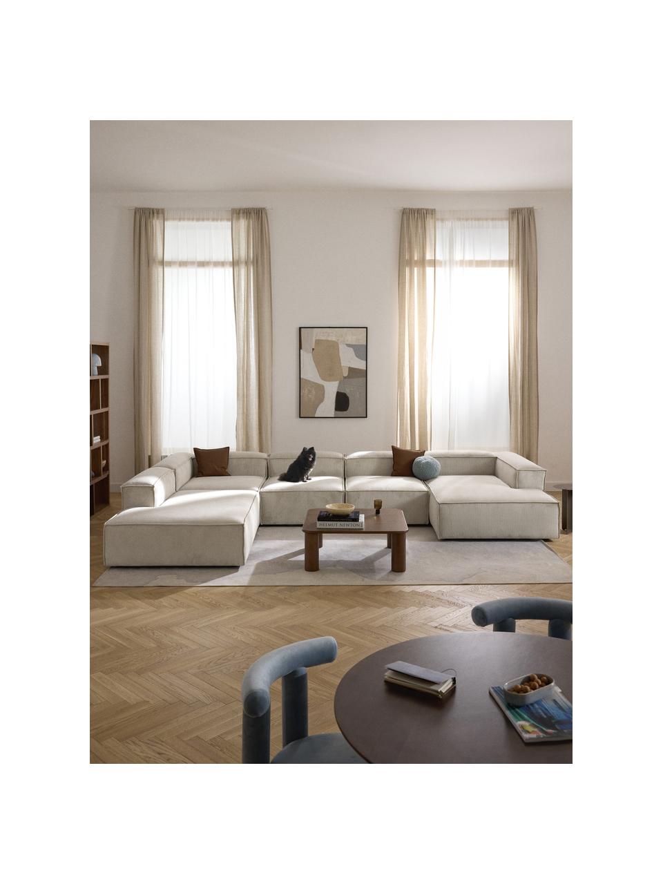 Modulare Wohnlandschaft Lennon aus Cord, Bezug: Cord (92 % Polyester, 8 %, Gestell: Massives Kiefernholz, Spe, Cord Hellbeige, B 418 x T 269 cm, Eckteil rechts