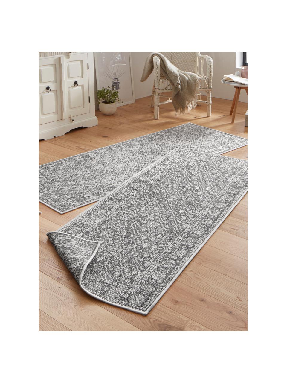 Dubbelzijdige in- en outdoor loper Curacao, Grijs, crèmekleurig, B 80 x L 250 cm