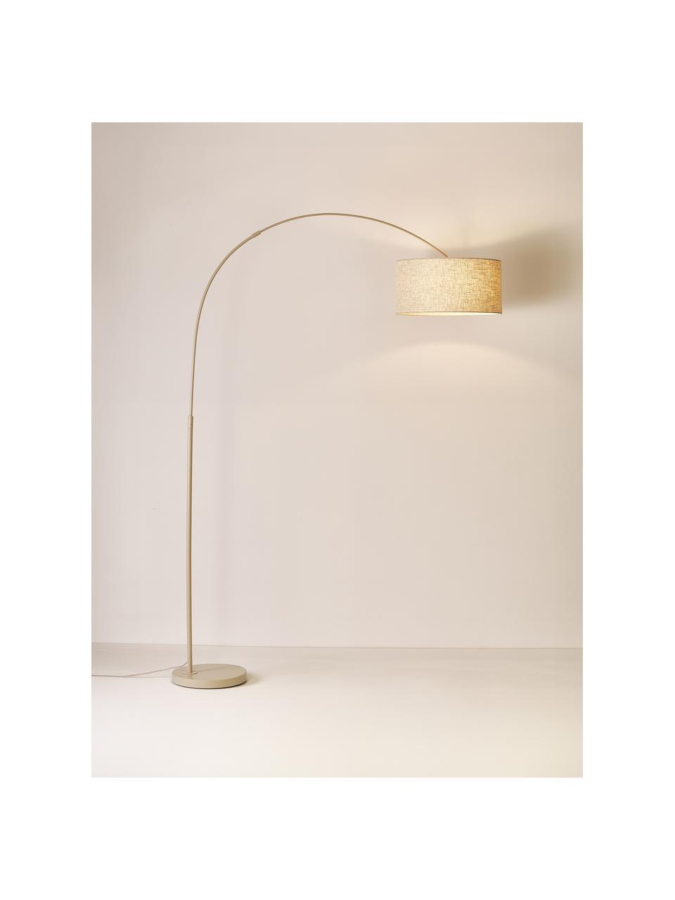 Große Bogenlampe Niels, Lampenfuß: Metall, pulverbeschichtet, Lampenschirm: Textil, Beige, H 218 cm