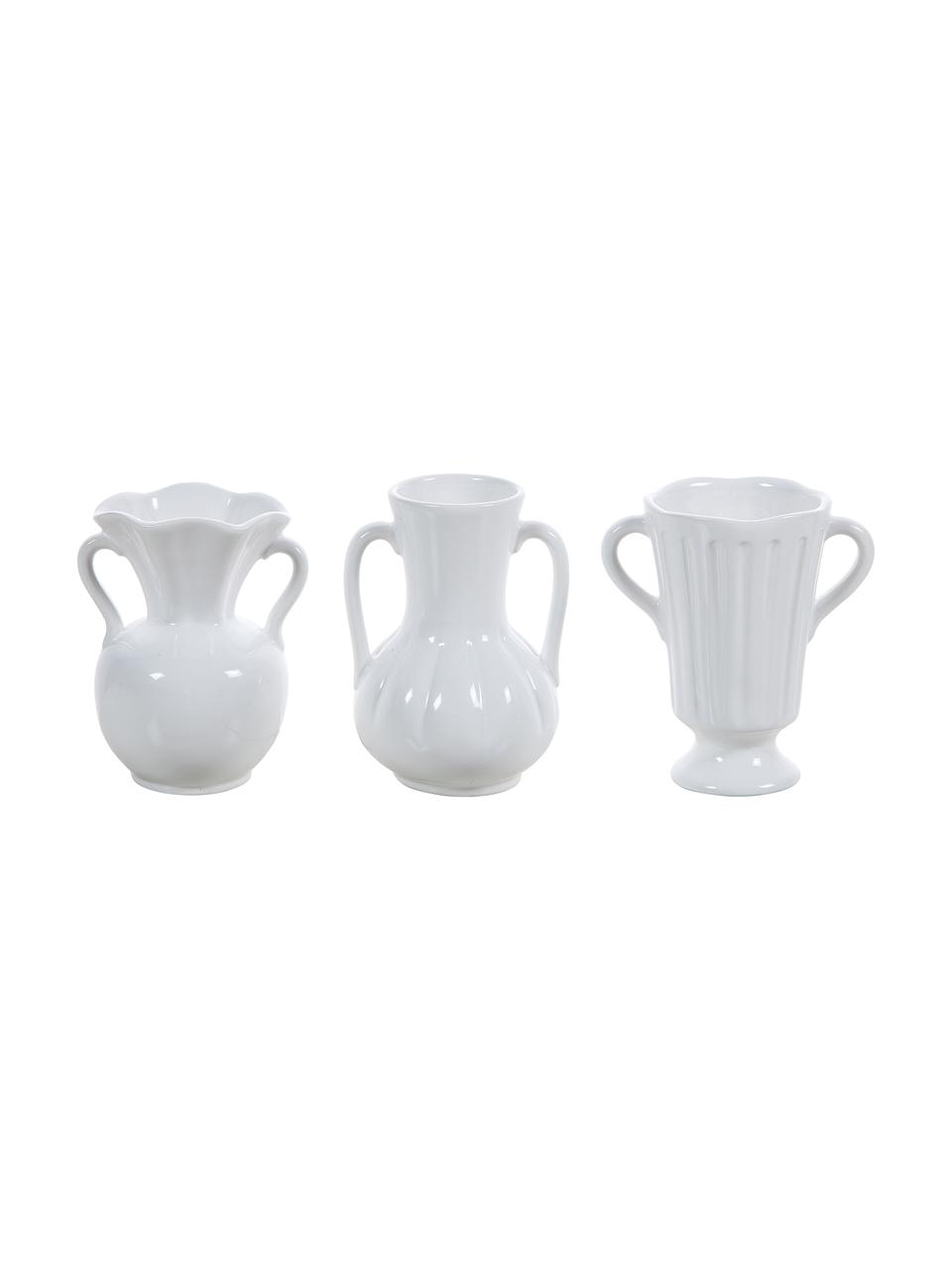 Komplet wazonów z ceramiki Mico, 3 elem., Ceramika, Biały, S 10 x W 12 cm