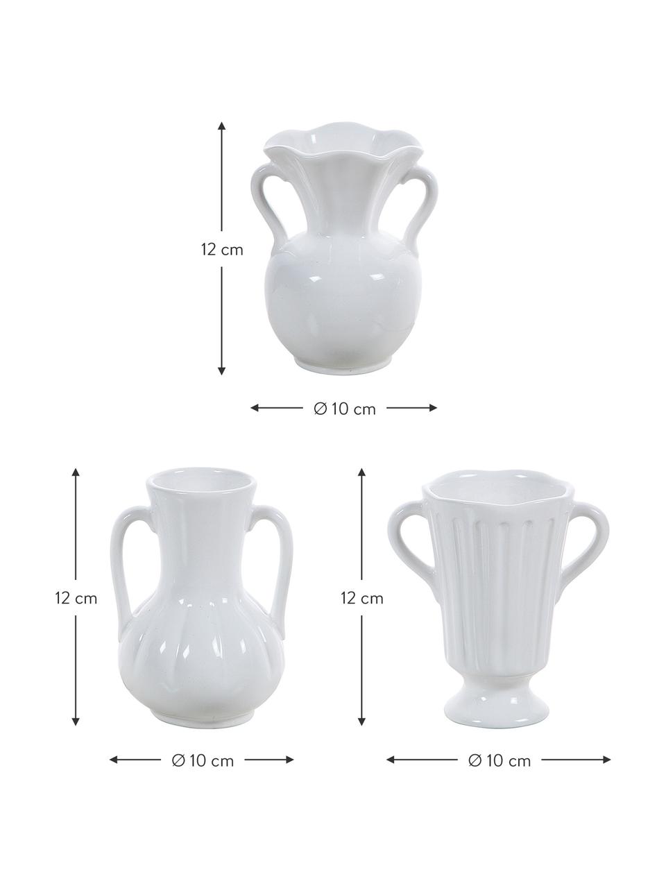 Sada váz z keramiky Mico, 3 díly, Keramika, Bílá, Š 10 cm, V 12 cm