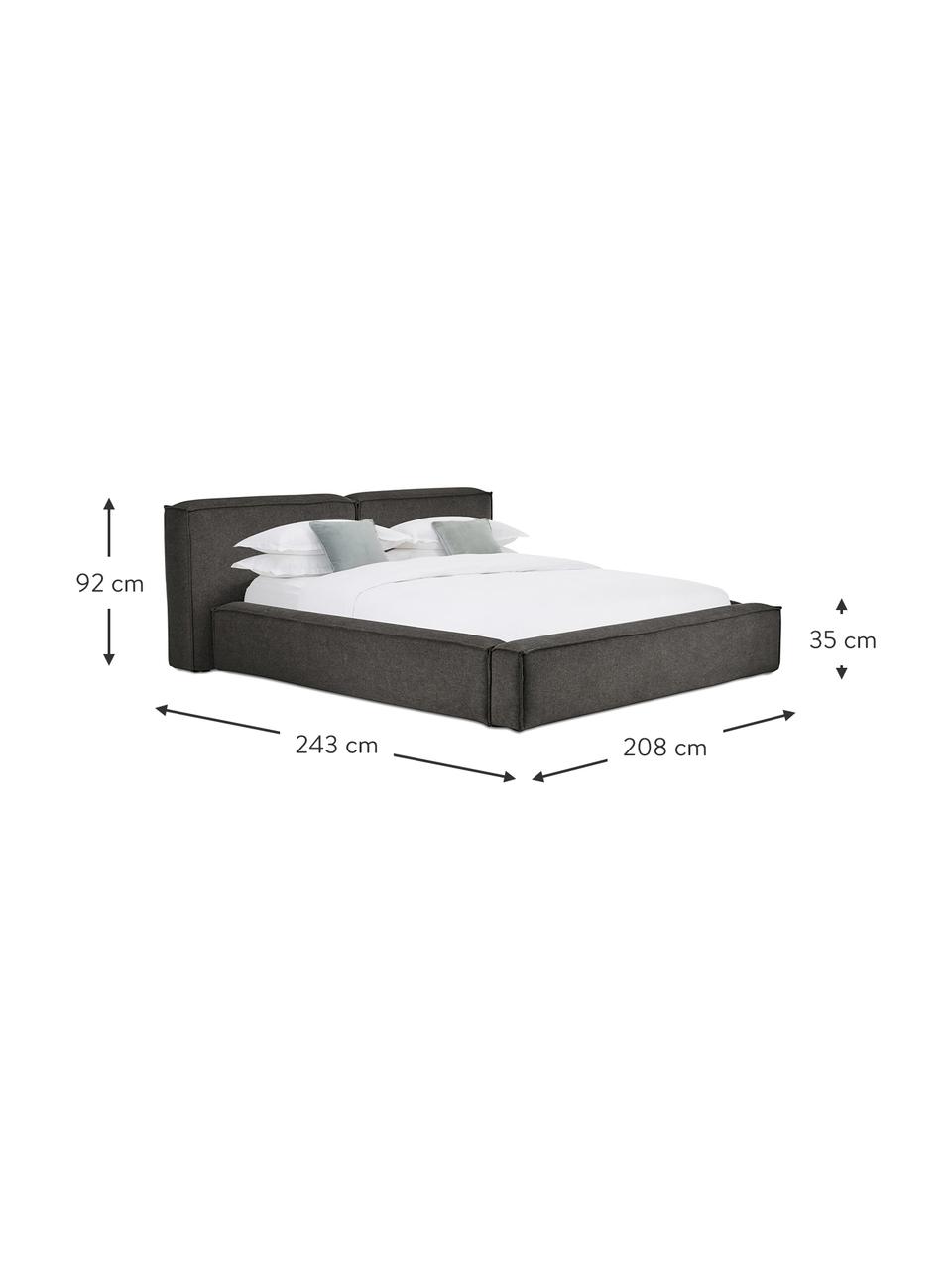 Cama tapizada Lennon, con espacio de almacenamiento, Tapizado: 100% poliéster Alta resis, Estructura: madera de pino maciza con, Patas: madera con certificado FS, Tejido gris antracita, An 160 x L 200 cm