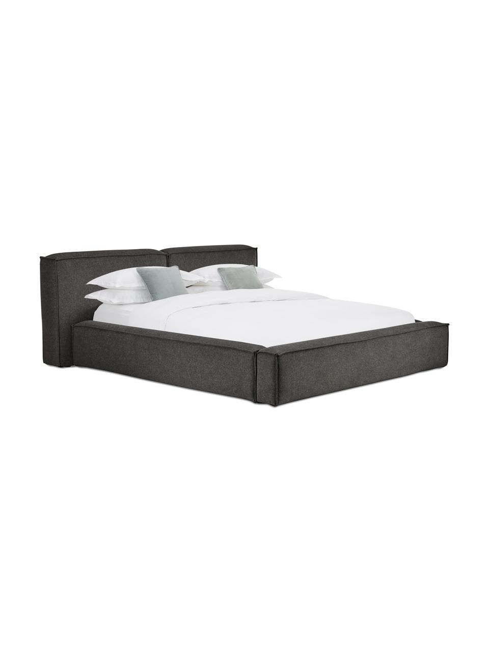 Letto imbottito con contenitore Lennon, Rivestimento: 100% poliestere Il rivest, Struttura: legno di pino massiccio c, Piedini: legno certificato FSC, pl, Tessuto antracite, Larg. 200 x Lung. 200 cm