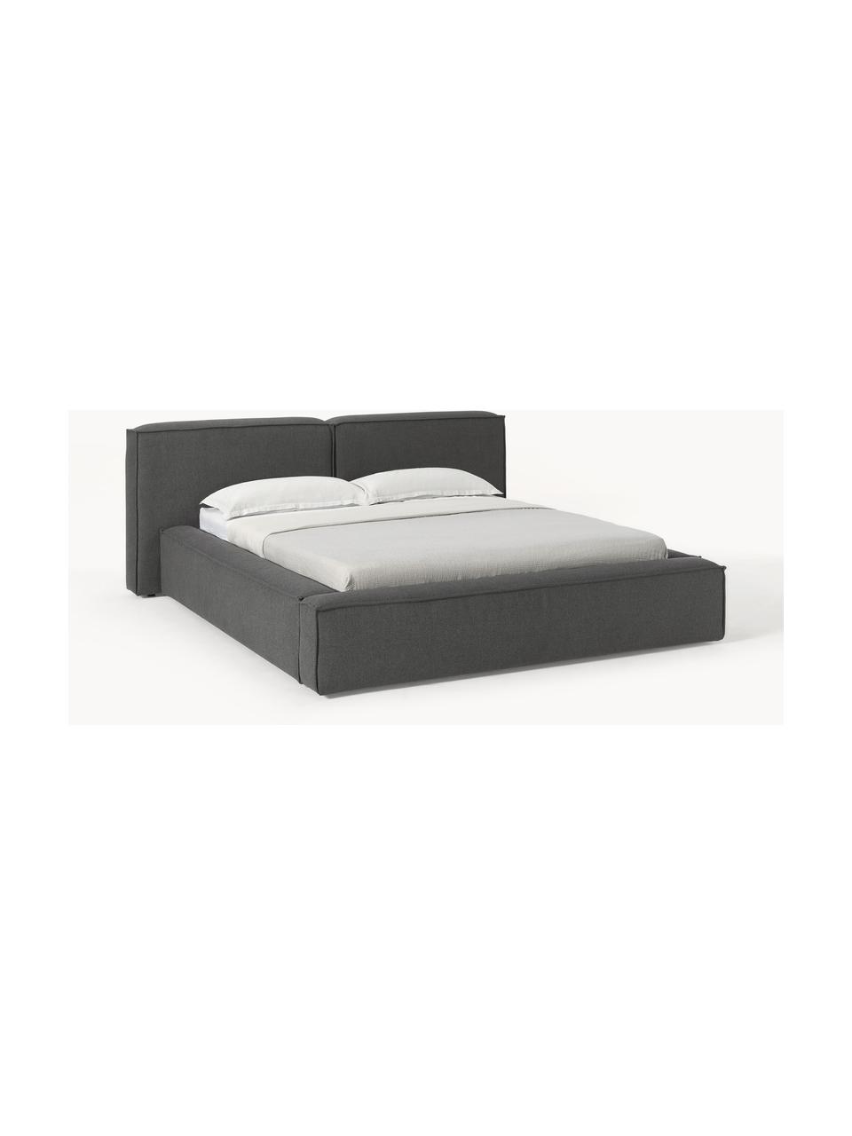 Cama tapizada Lennon, con espacio de almacenamiento, Tapizado: 100% poliéster Alta resis, Estructura: madera de pino maciza, ma, Patas: madera, plástico Este pro, Tejido gris antracita, An 248 x L 243 cm (colchón 180 x 200 cm)