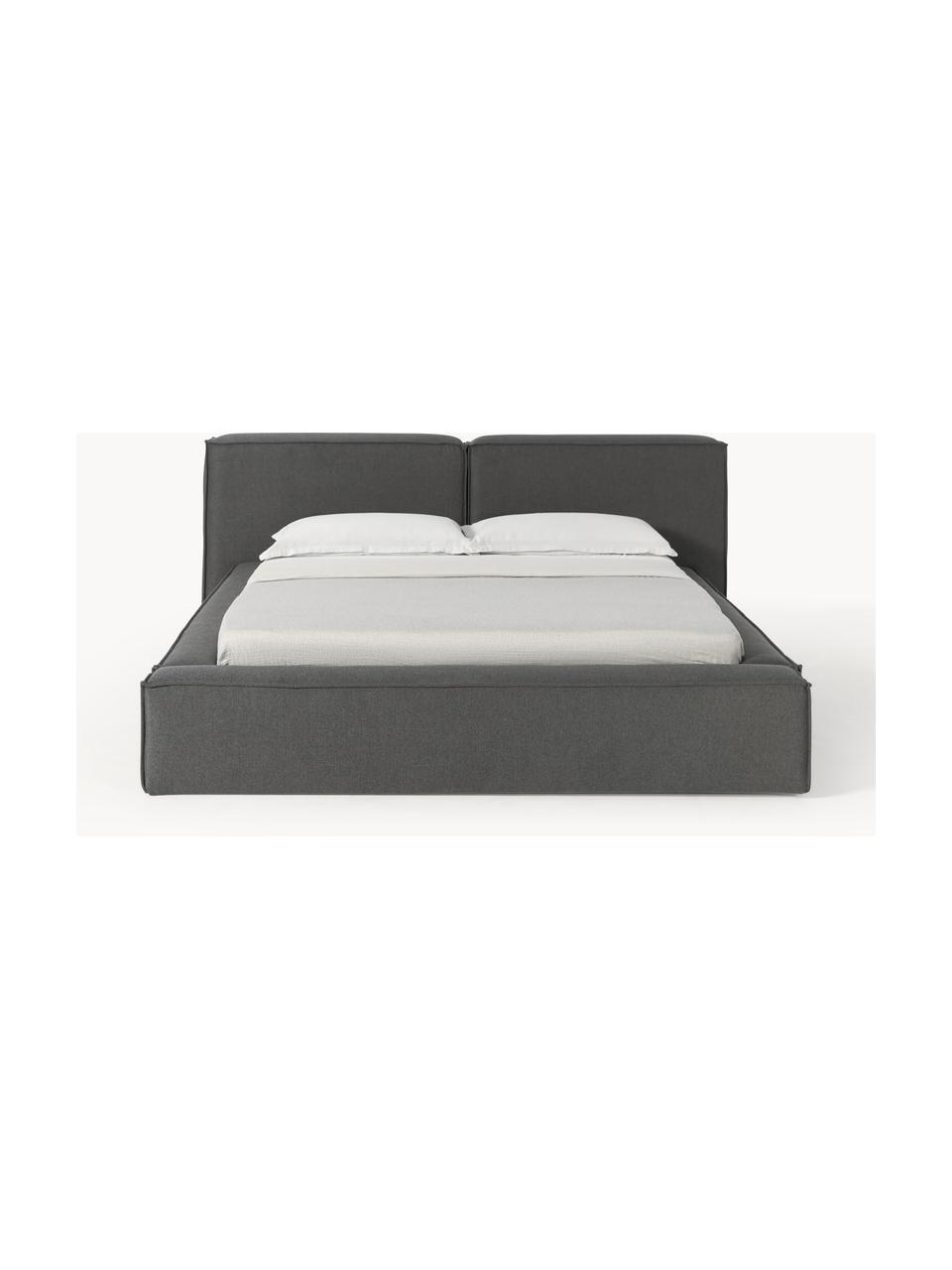 Gestoffeerd bed Lennon met opbergruimte, Bekleding: 100% polyester Met 115.00, Frame: massief grenenhout, FSC-g, Poten: hout, FSC-gecertificeerd,, Geweven stof antraciet, B 180 x L 200 cm